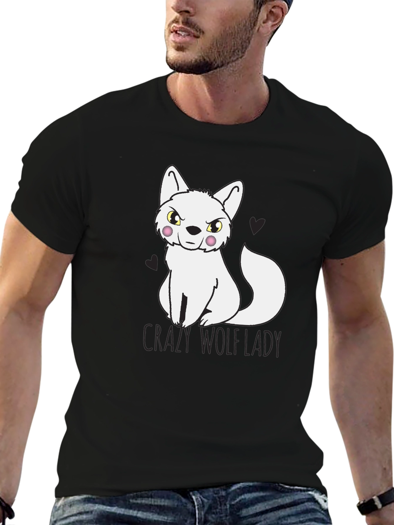 Black Crazy Wolf Lady T-Shirt - Novelty Tee view 6