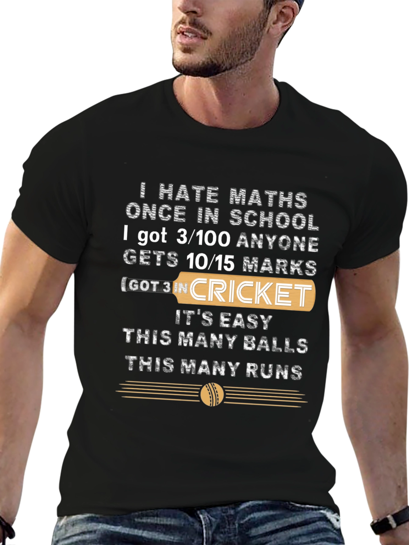 Black I Hate Maths Cricket T-Shirt view 6
