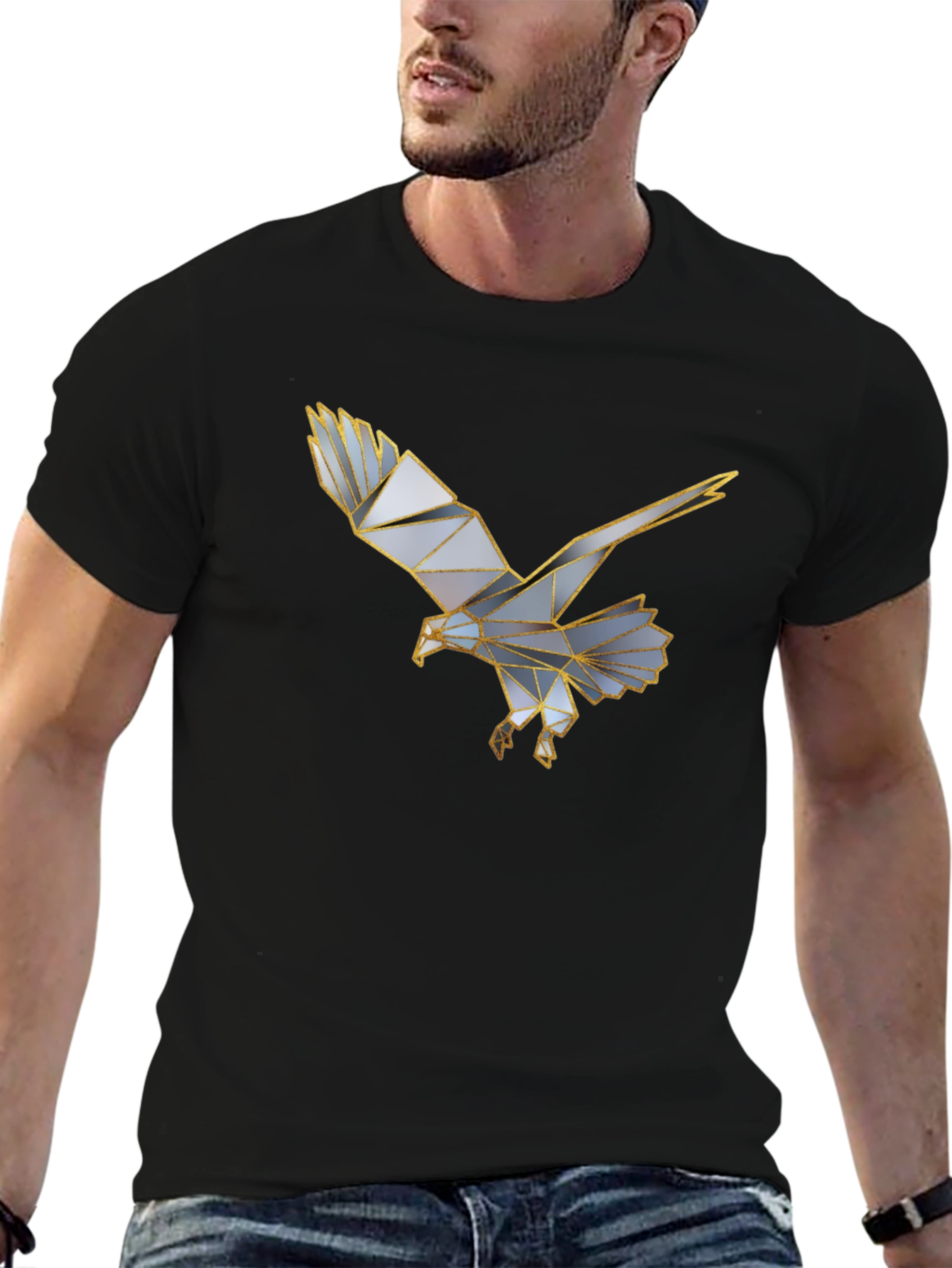 Black Geometric Eagle Graphic Black T-Shirt view 6