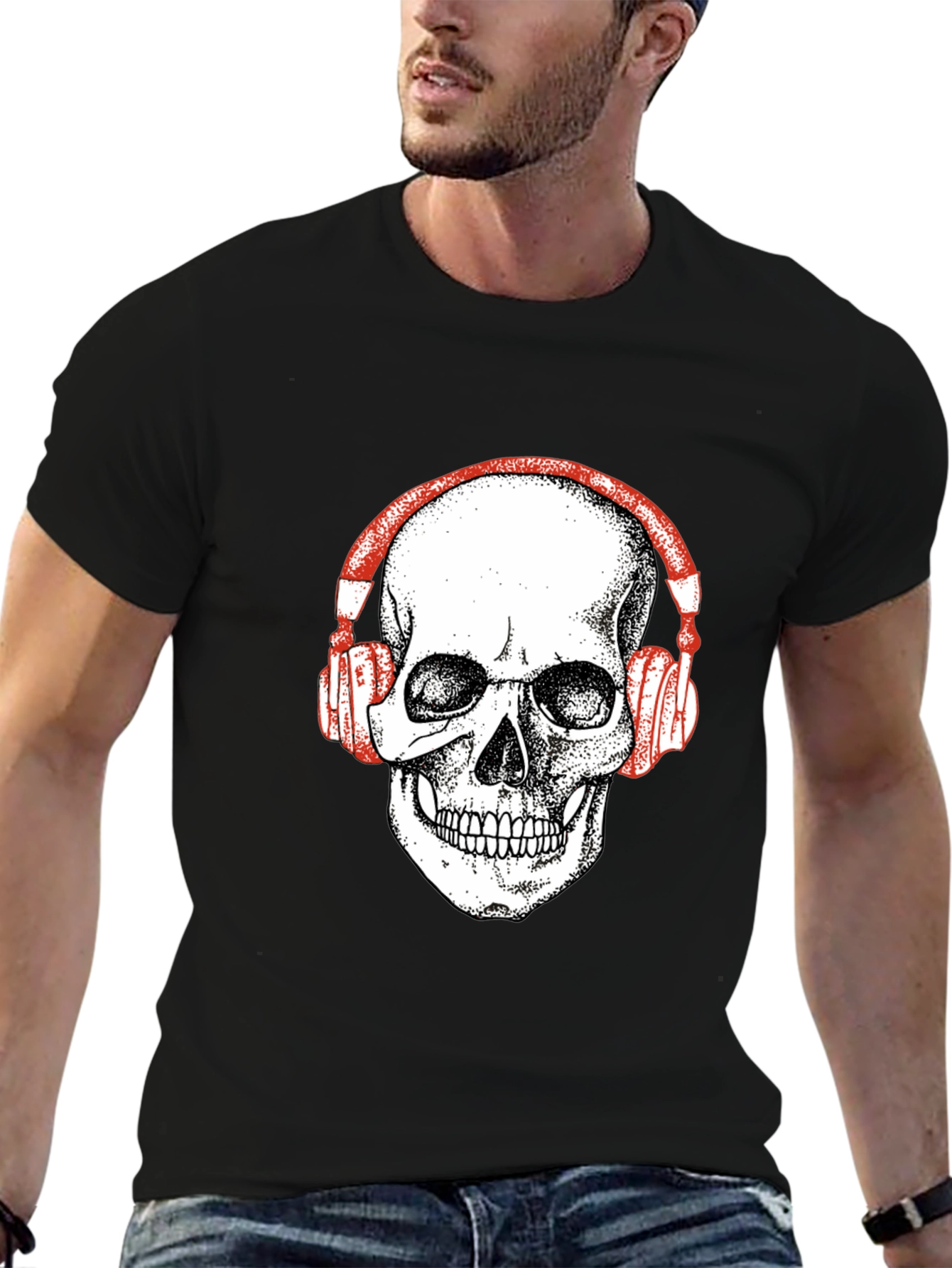 Black Skull Headphones Graphic Tee - Black view 6