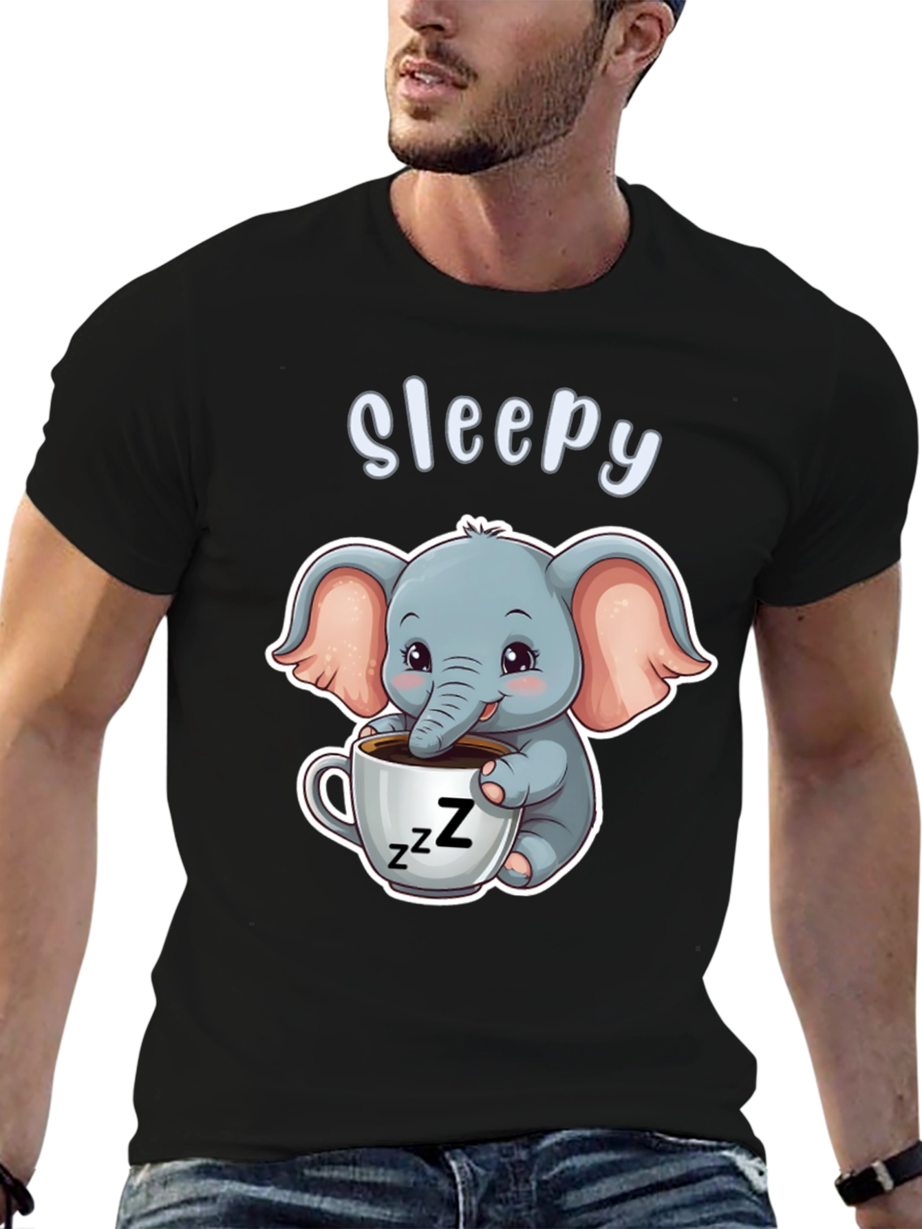 Black Sleepy Elephant Graphic Tee - Cute Cartoon Shirt view 6