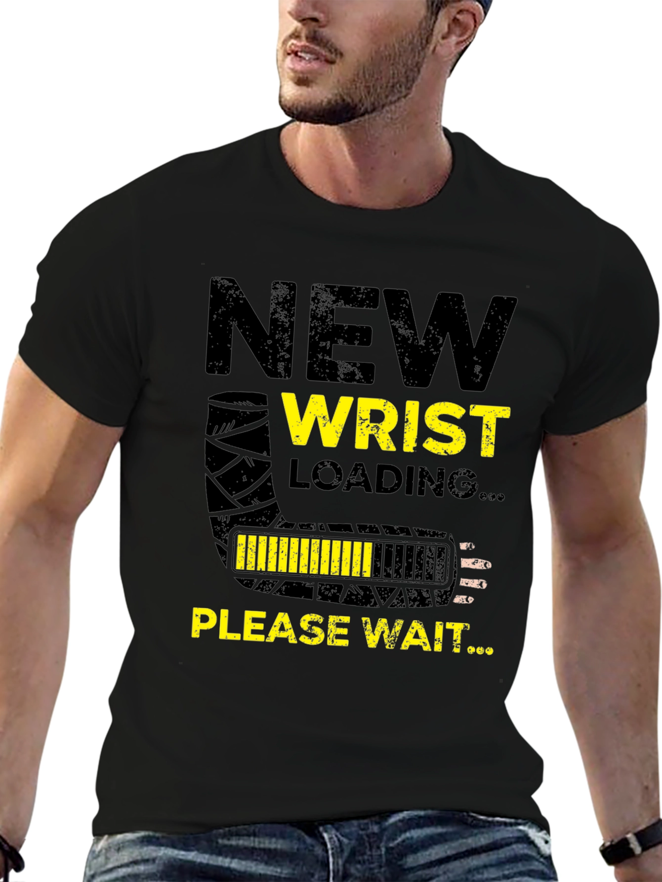 Black New Wrist Loading Funny Graphic T-Shirt view 6