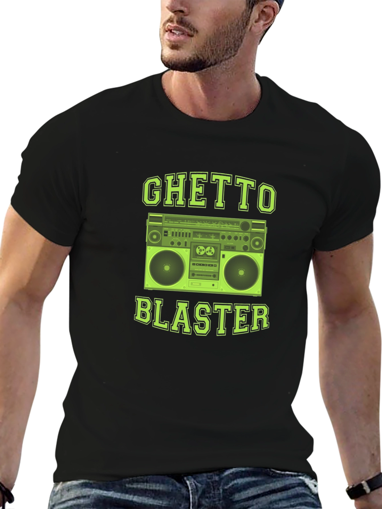 Black Ghetto Blaster Graphic Tee - Retro Boombox T-Shirt view 6