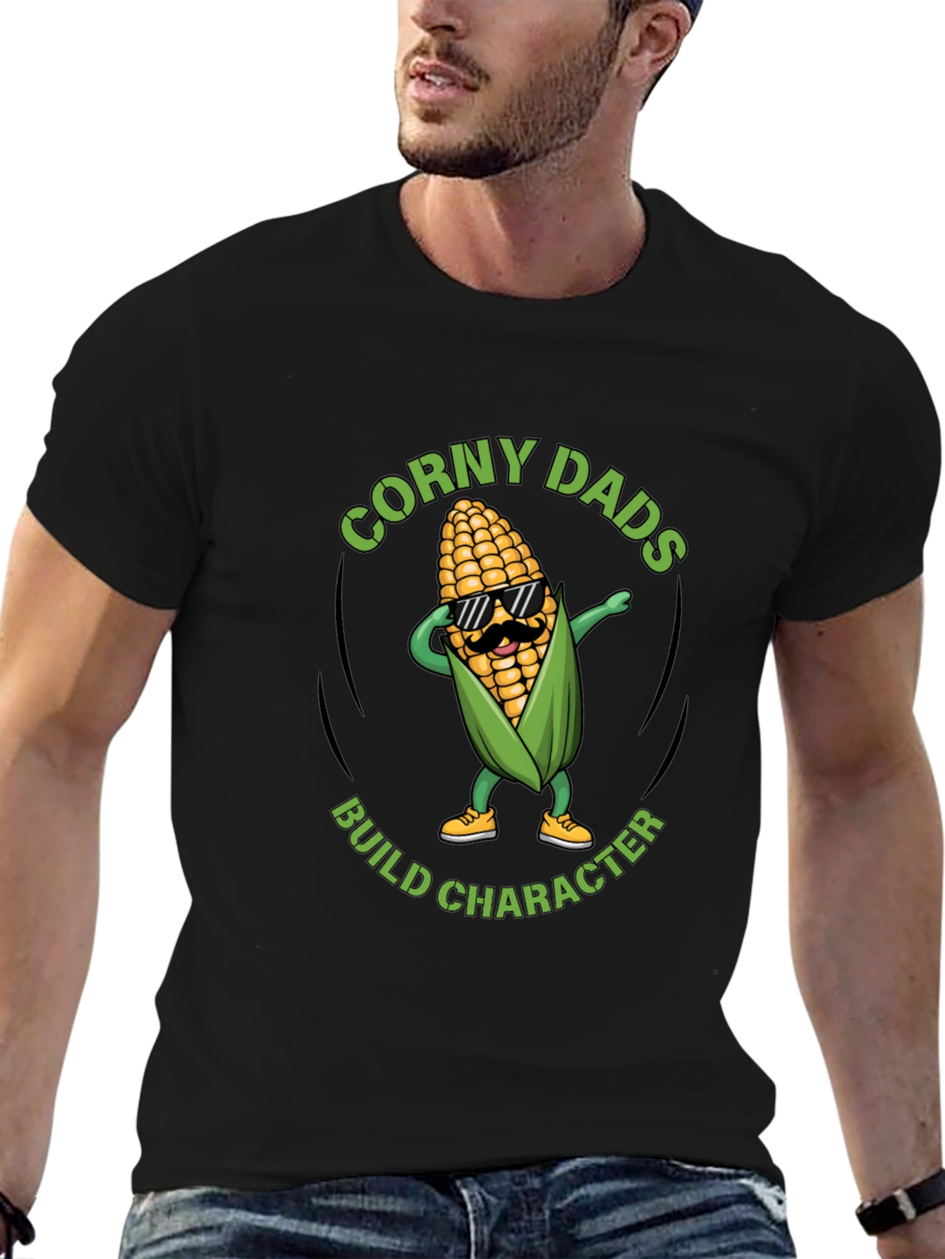 Black Corny Dads Build Character T-Shirt view 6