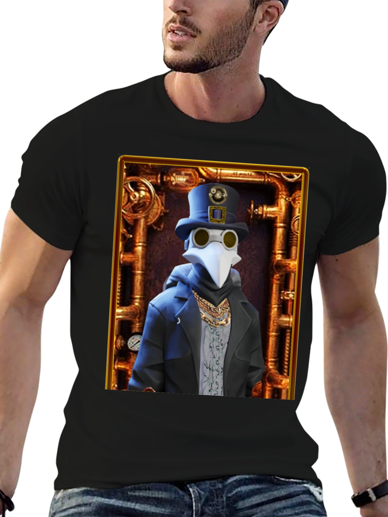 Black Steampunk Plague Doctor Graphic T-Shirt - Unique Design view 6