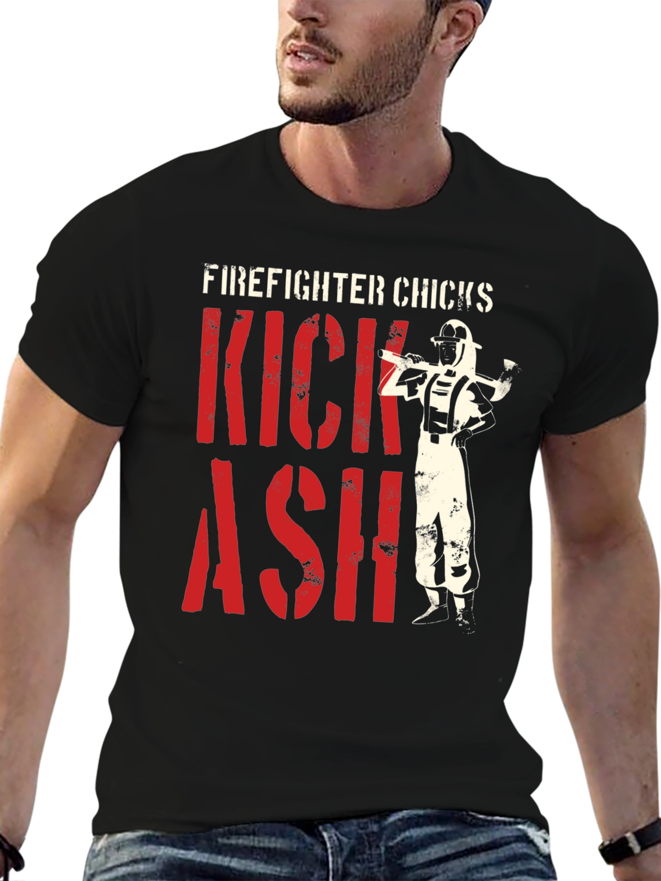 Black Firefighter Chicks Kick Ash T-Shirt view 6