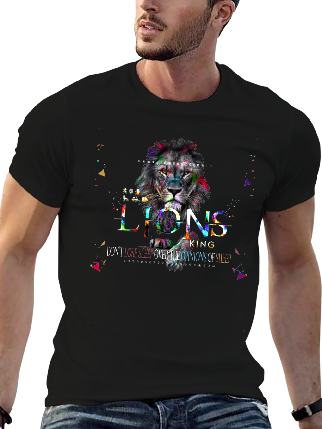 Black Lion King Graphic Print Black T-Shirt view 6