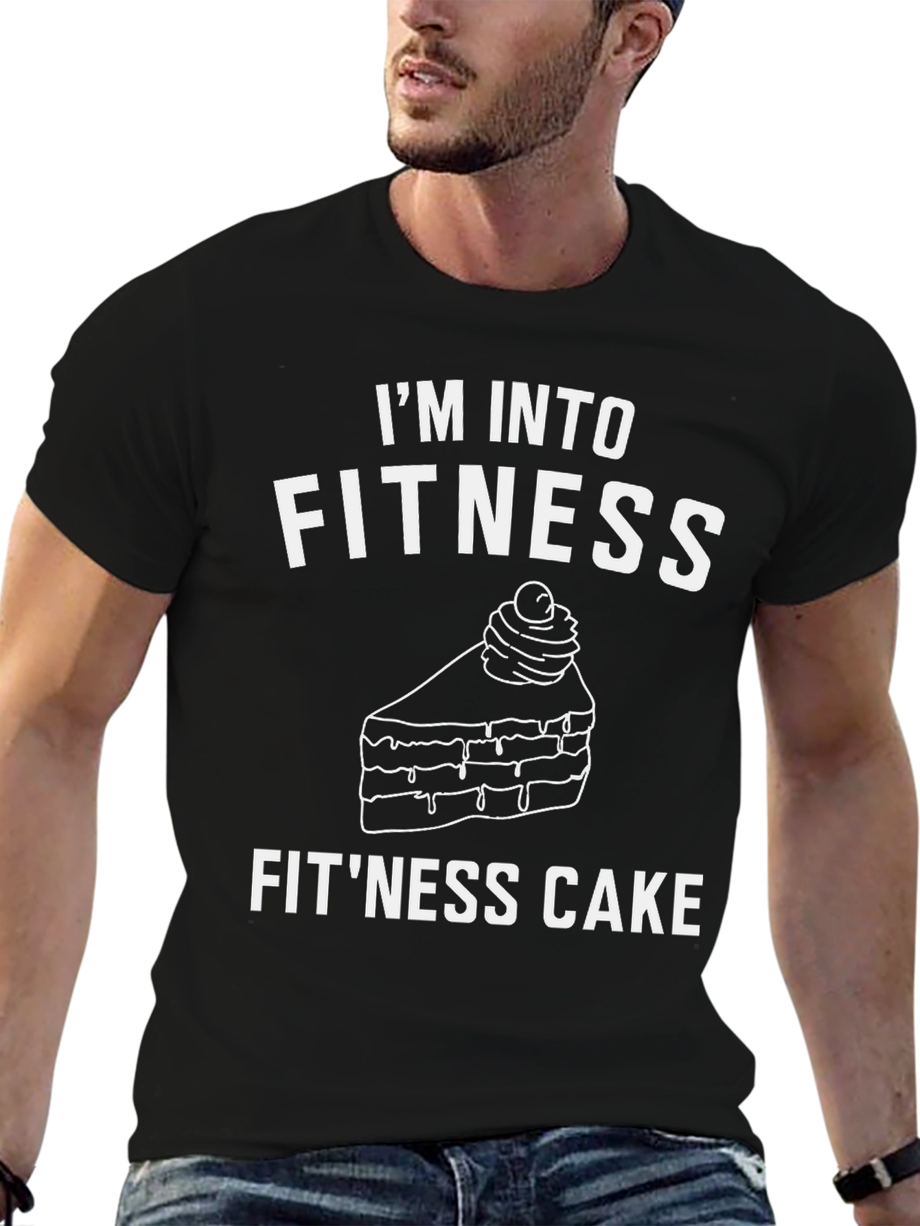 Black Fitness Cake Graphic T-Shirt - Funny Foodie Tee view 6