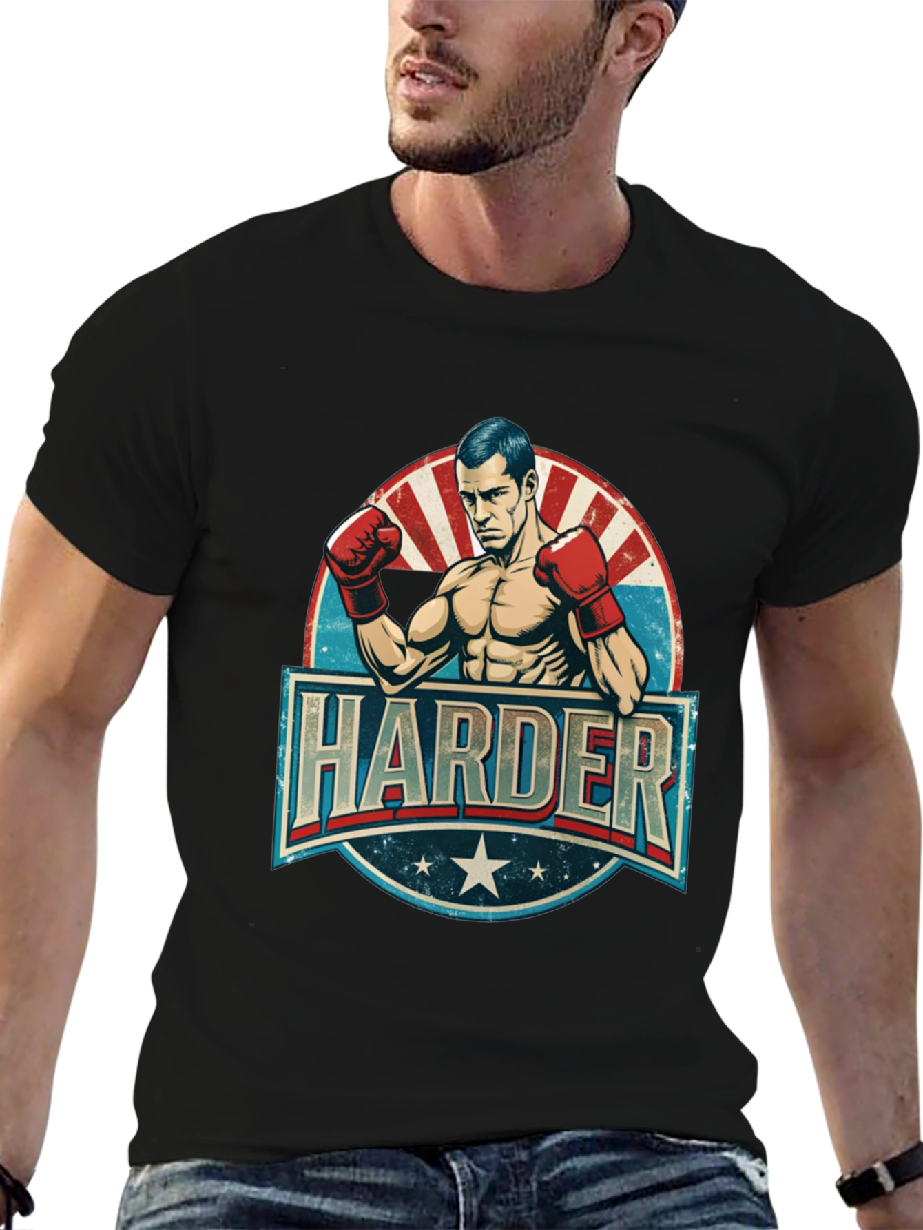 Black Harder Boxer Graphic T-Shirt view 6