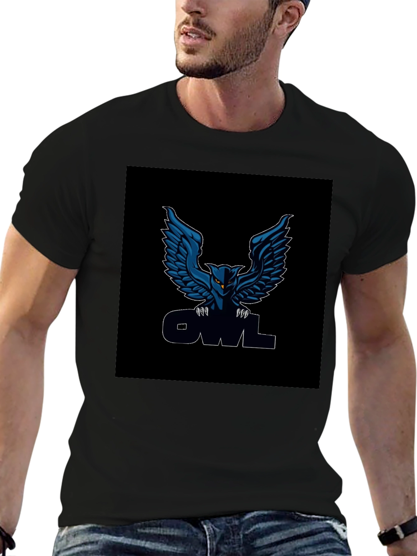 Black Men's Black Owl Graphic T-Shirt view 6