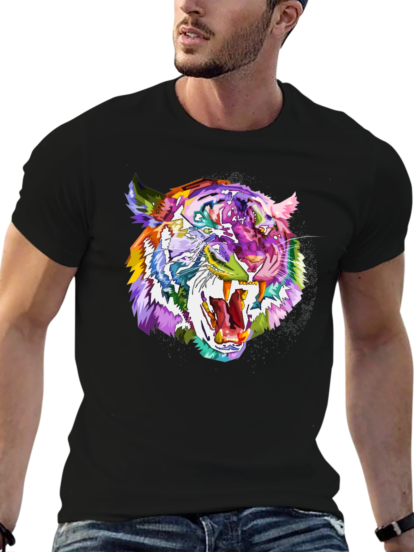 Black Vibrant Tiger Graphic Tee - Bold Animal Print Shirt view 6