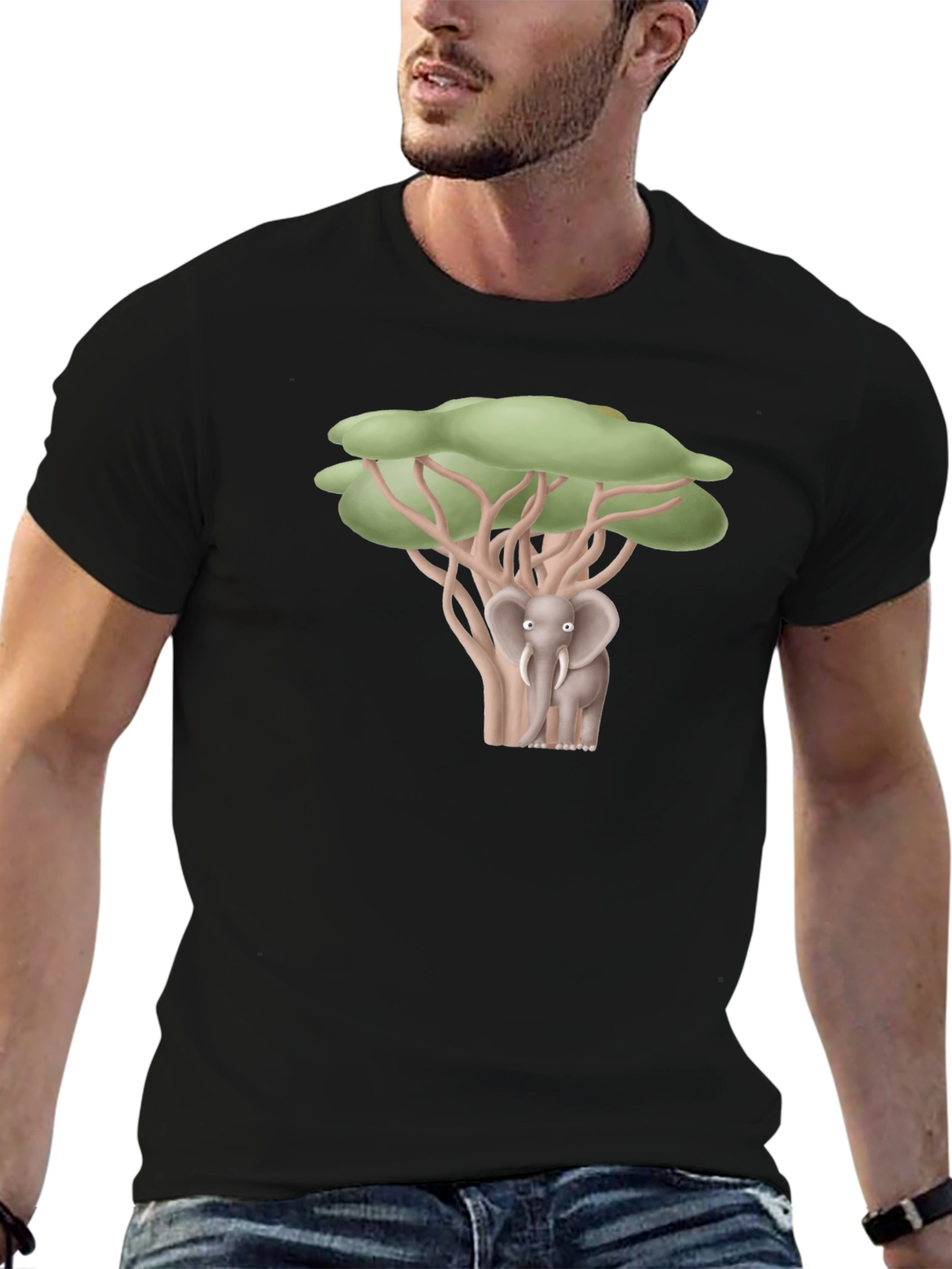 Black Elephant Under Tree Graphic T-Shirt view 6