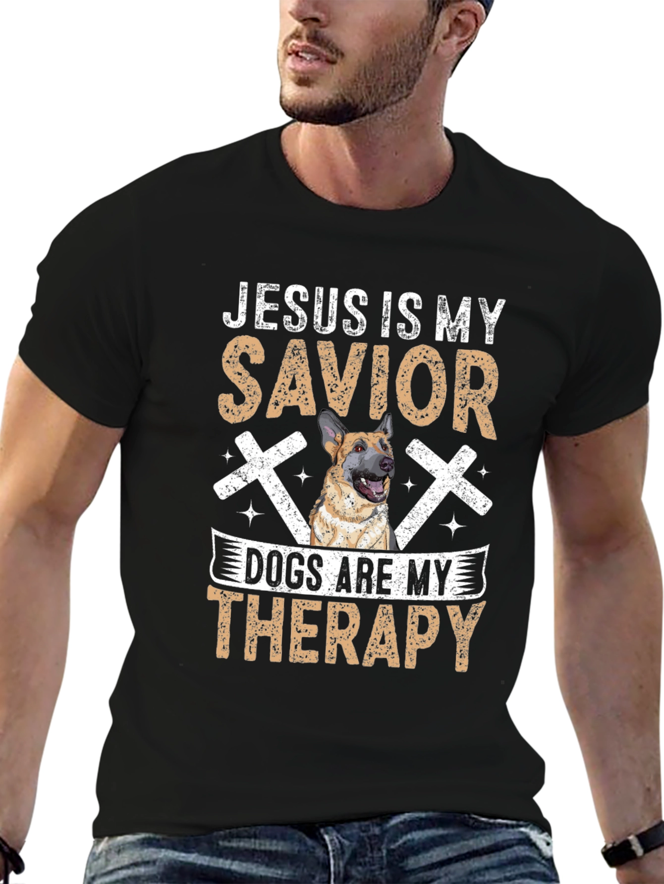 Jesus is My Savior, Dogs Are My Therapy T-Shirt - 6