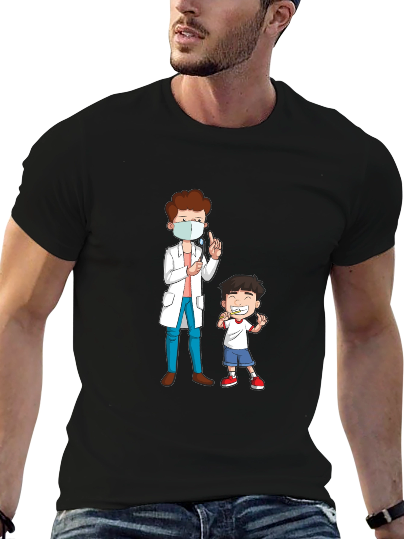 Black Dentist Visit Graphic Tee - Black Cotton T-Shirt view 6