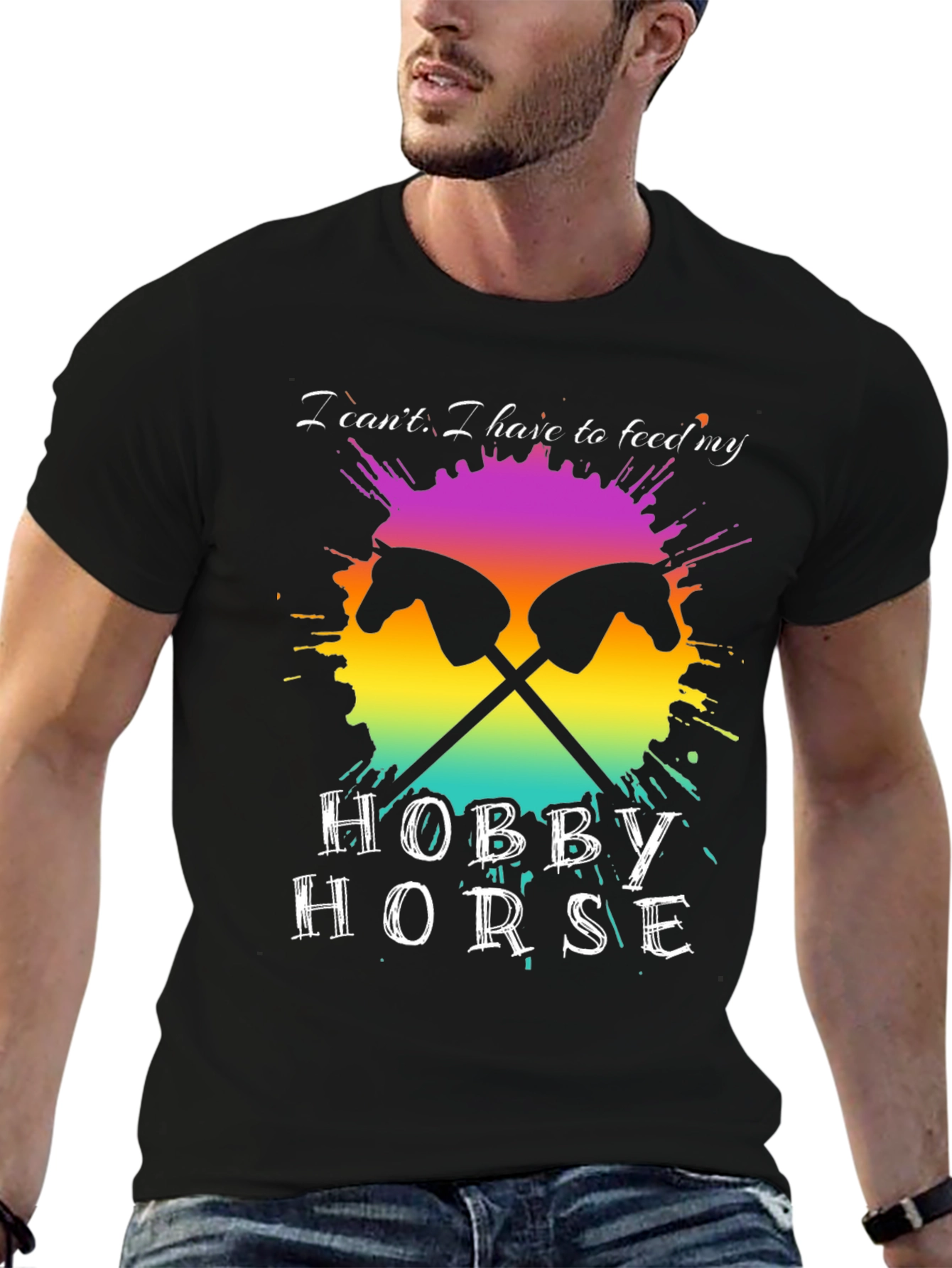 Black Hobby Horse Graphic Tee - Novelty Shirt for Horse Lovers view 6