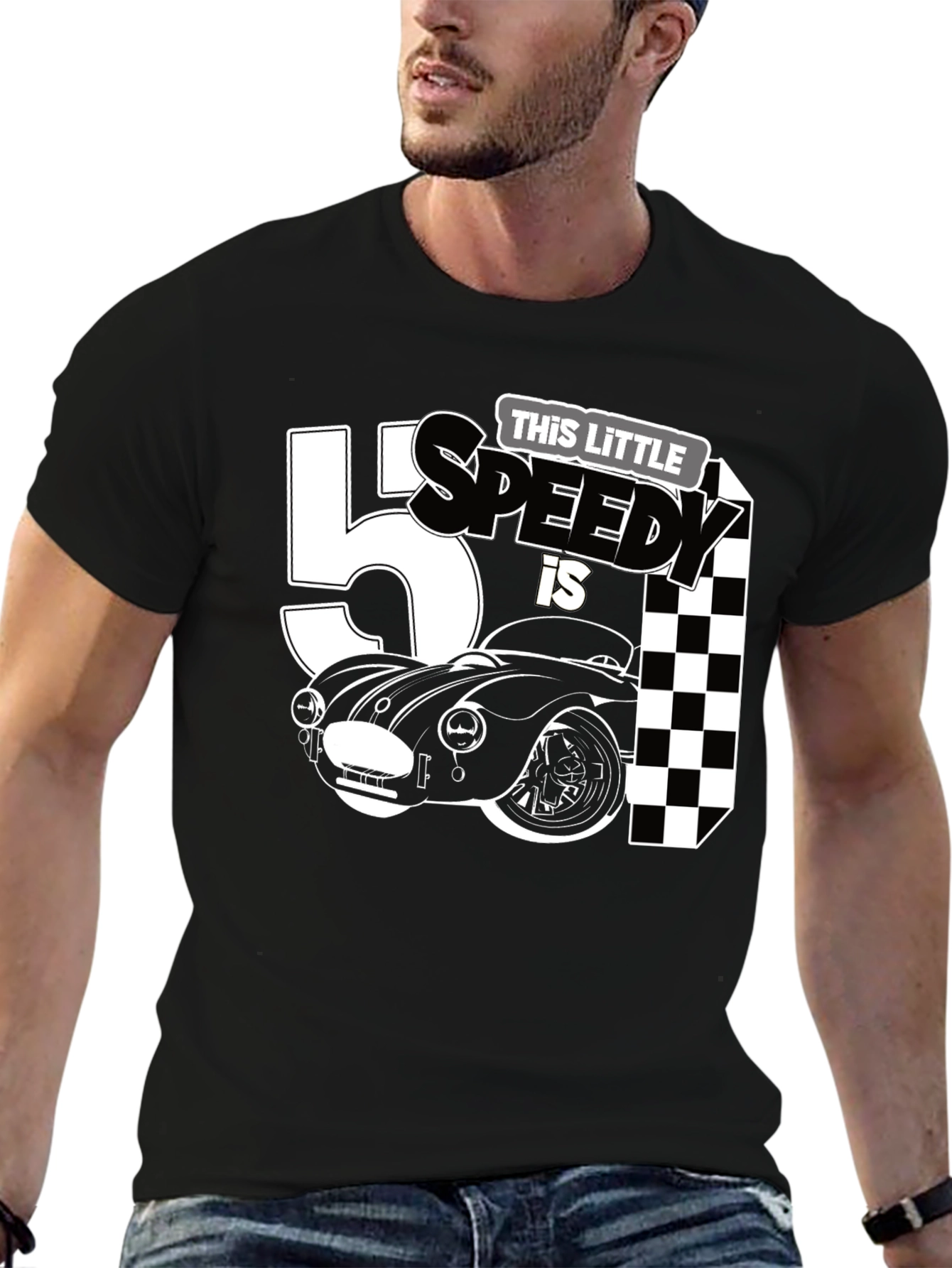 Black This Little Speedy is 5 Birthday T-Shirt view 6