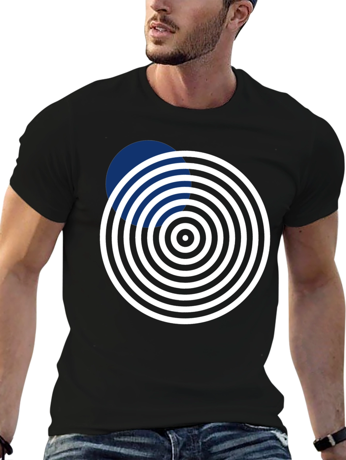 Black Abstract Circle Design Black T-Shirt view 6
