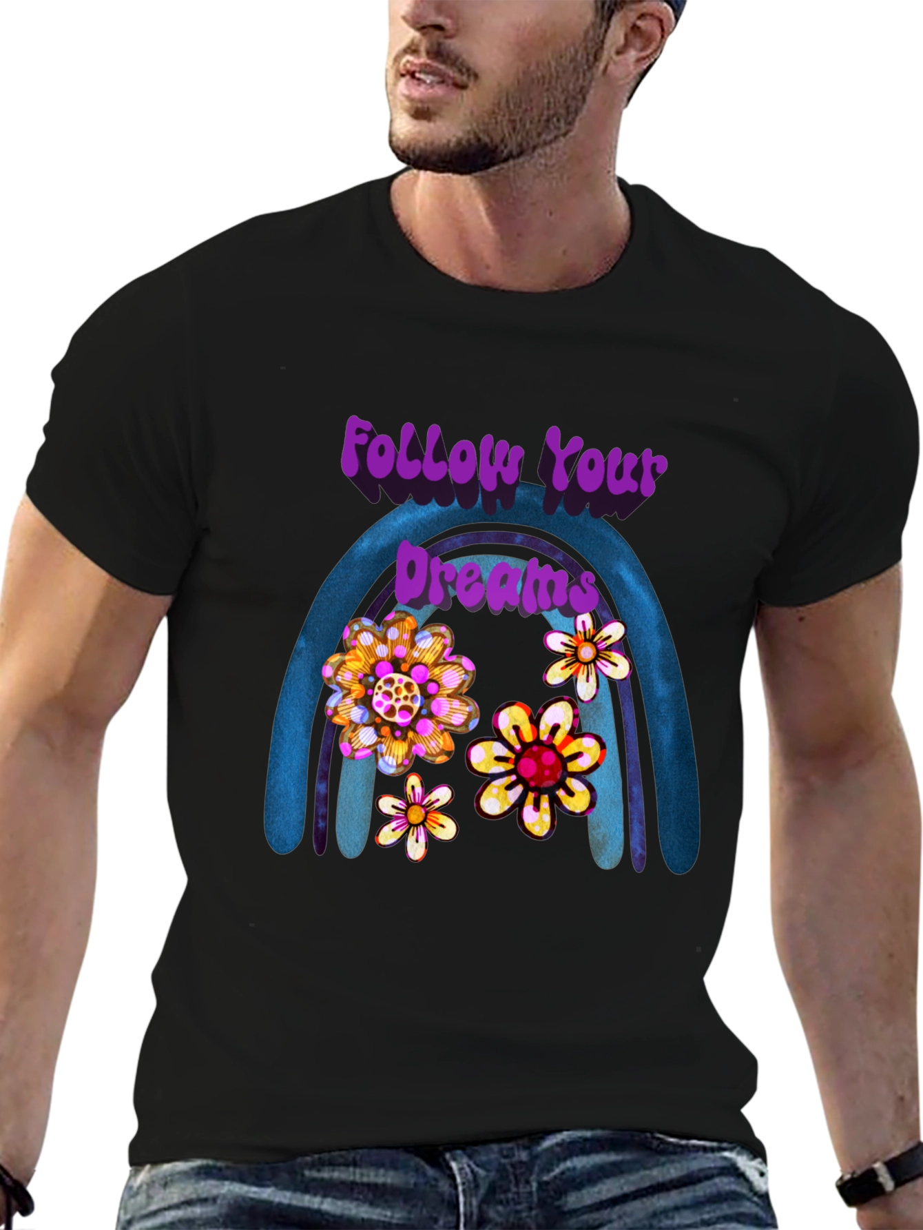 Black Follow Your Dreams Floral Rainbow Tee view 6