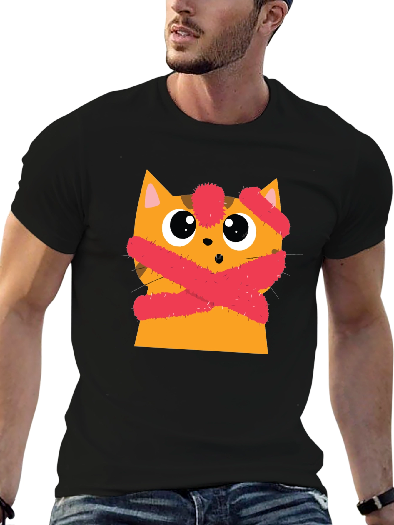 Black Cute Cat with Crossed Bandages Graphic Tee view 6