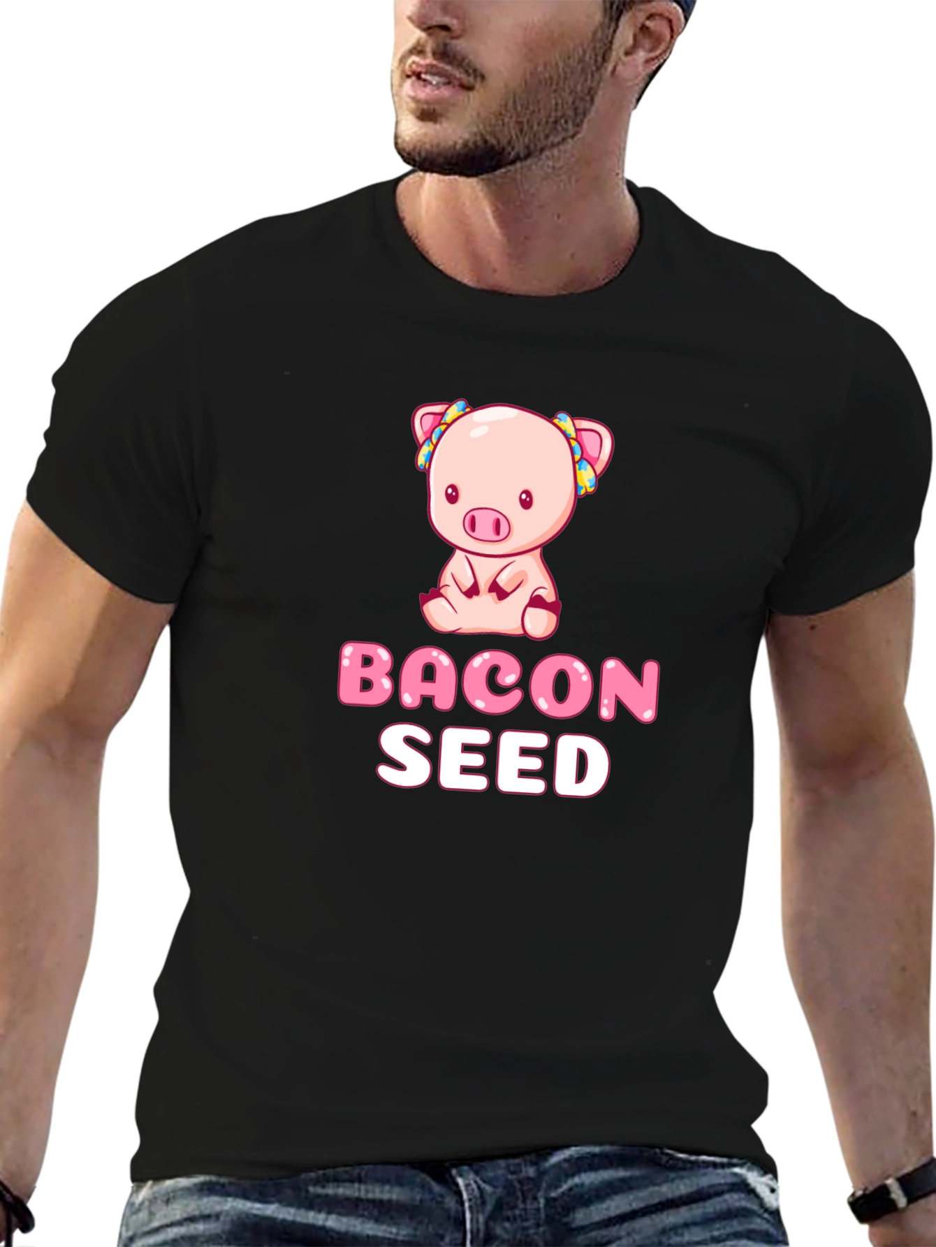 Black Bacon Seed Pig Graphic Black T-Shirt view 6