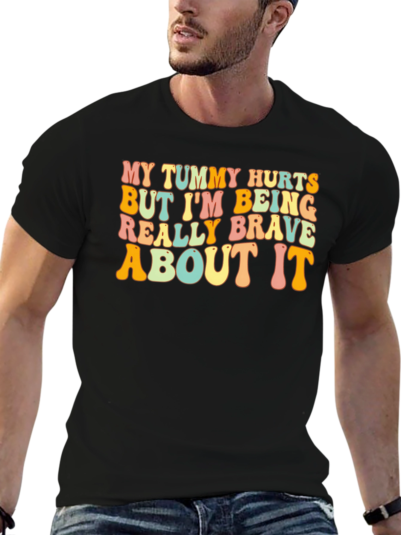 Black Funny Tummy Hurts Brave T-Shirt view 6