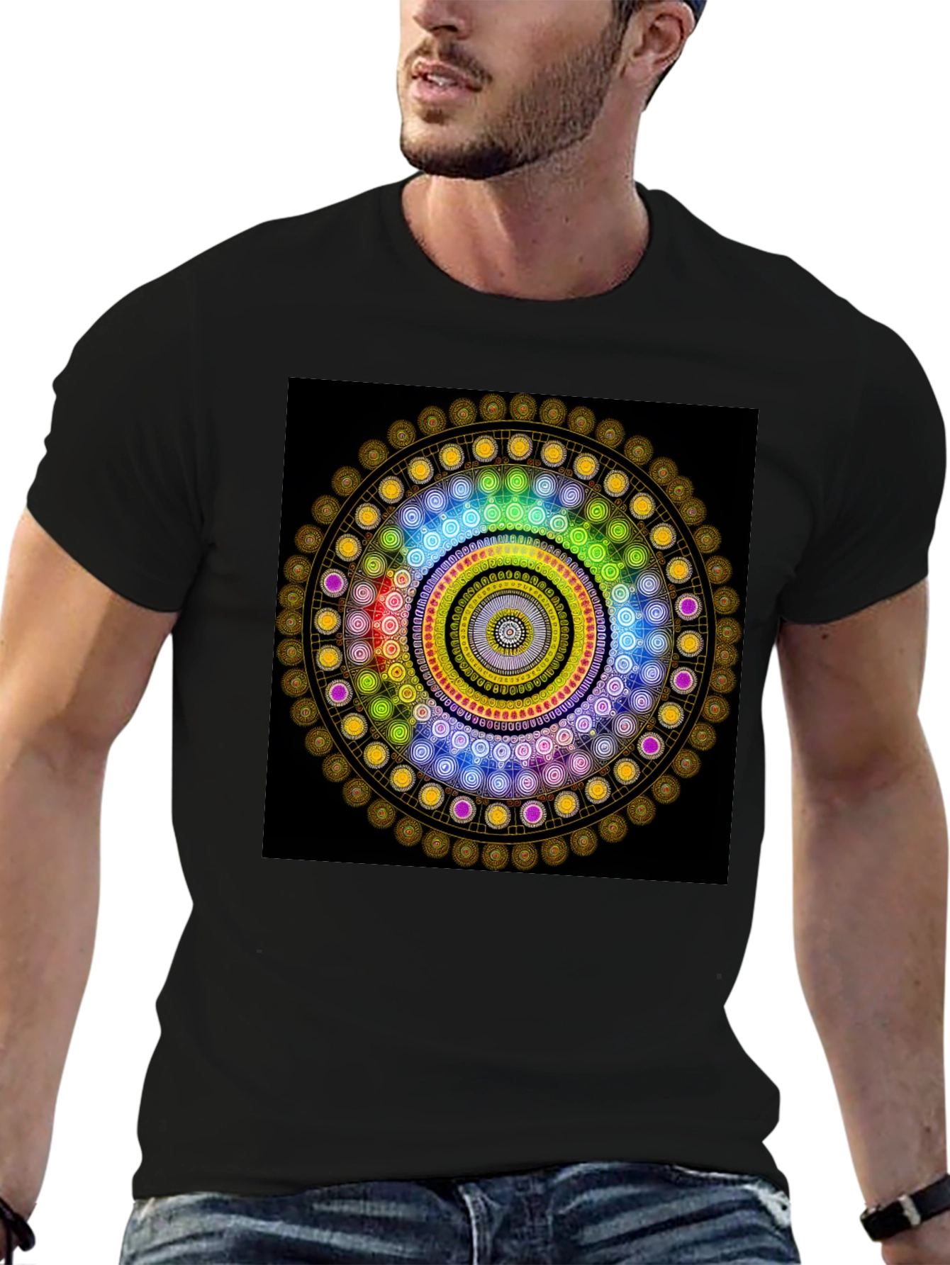 Black Geometric Mandala Graphic Black T-Shirt view 6