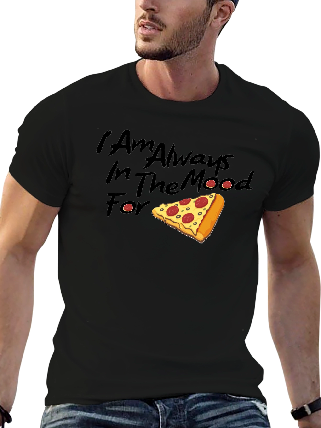 Black Pizza Mood T-Shirt - Always Ready for a Slice view 6