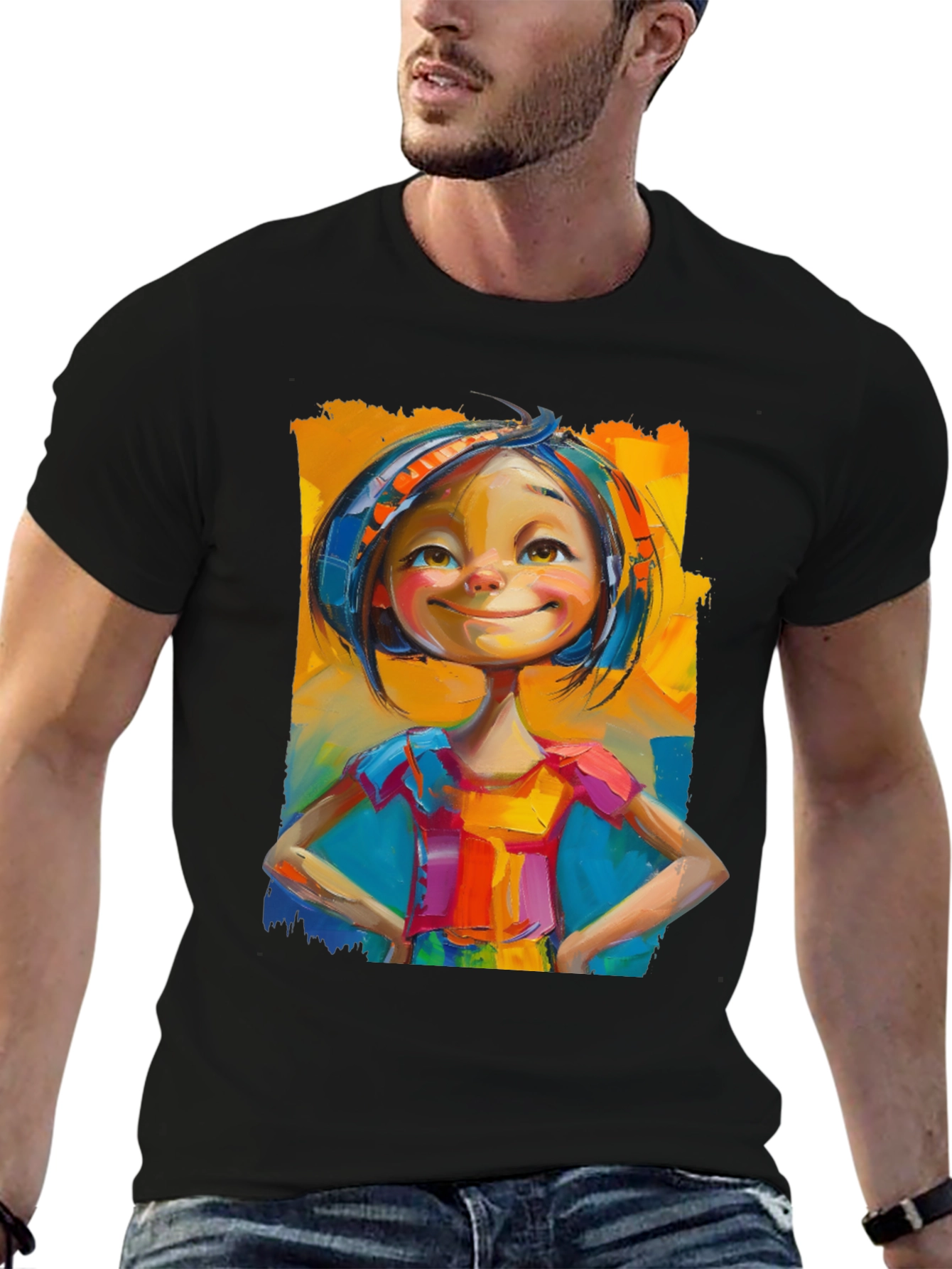 Black Whimsical Girl Art Black T-Shirt view 6