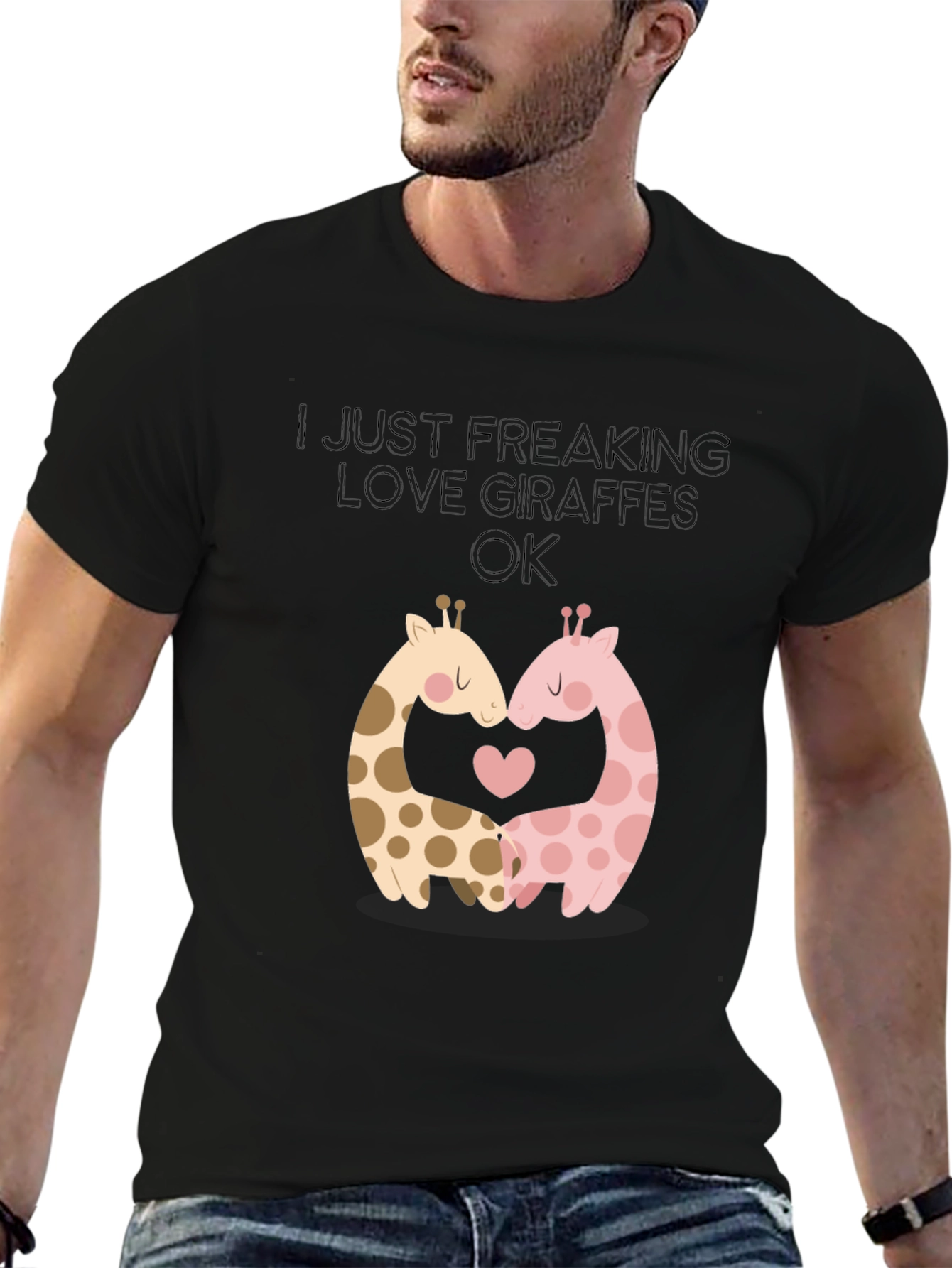 Black I Love Giraffes Graphic T-Shirt view 6