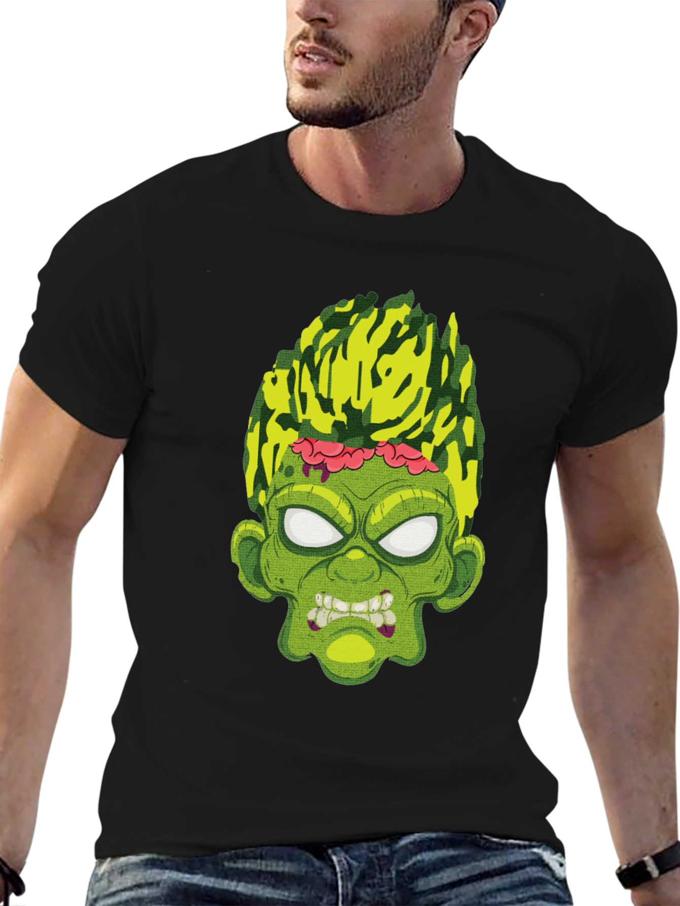 Zombie Face Graphic T-Shirt - Men's Black Tee - 6