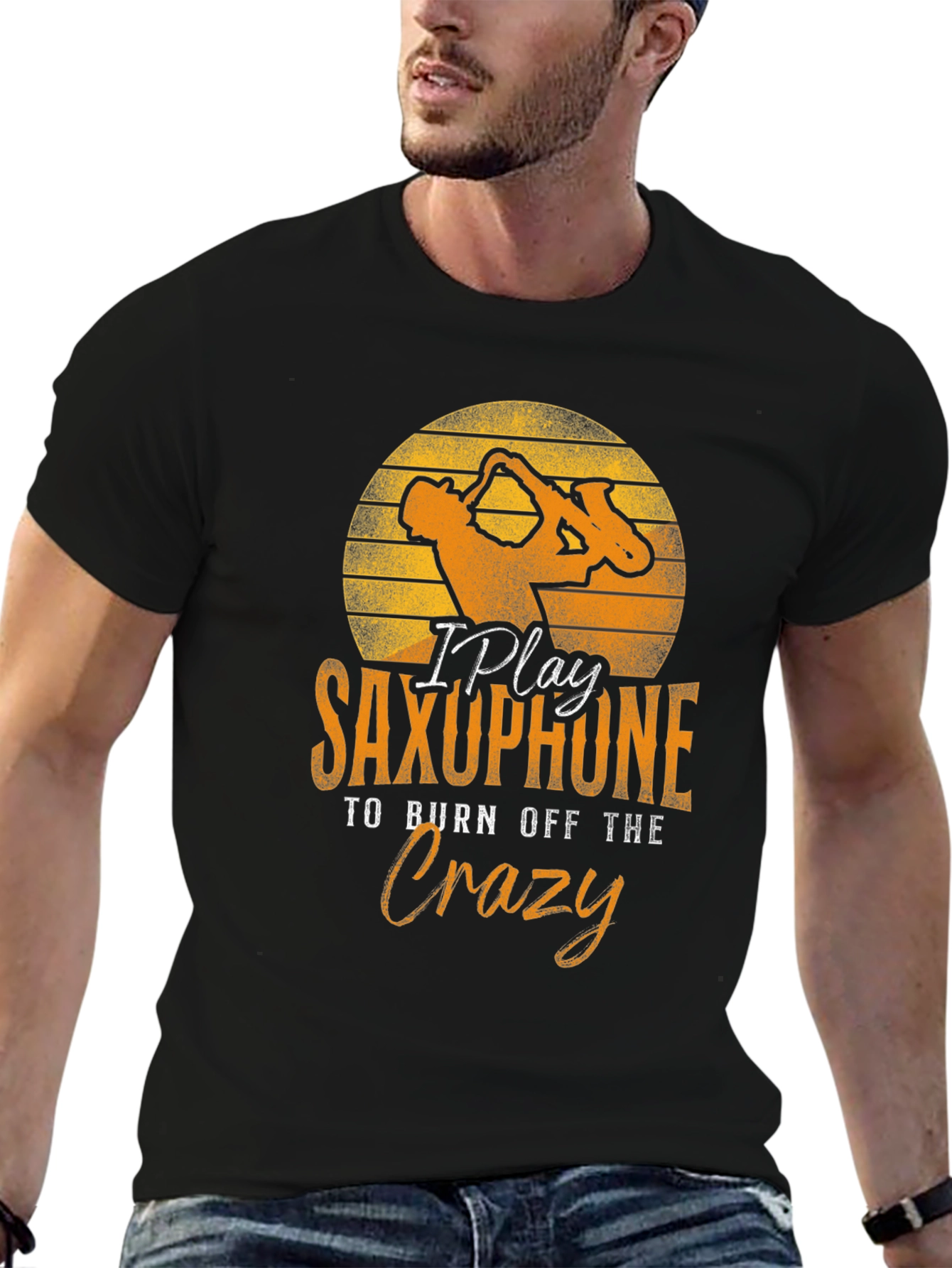Black Saxophone Player T-Shirt - Burn Off The Crazy Tee view 6