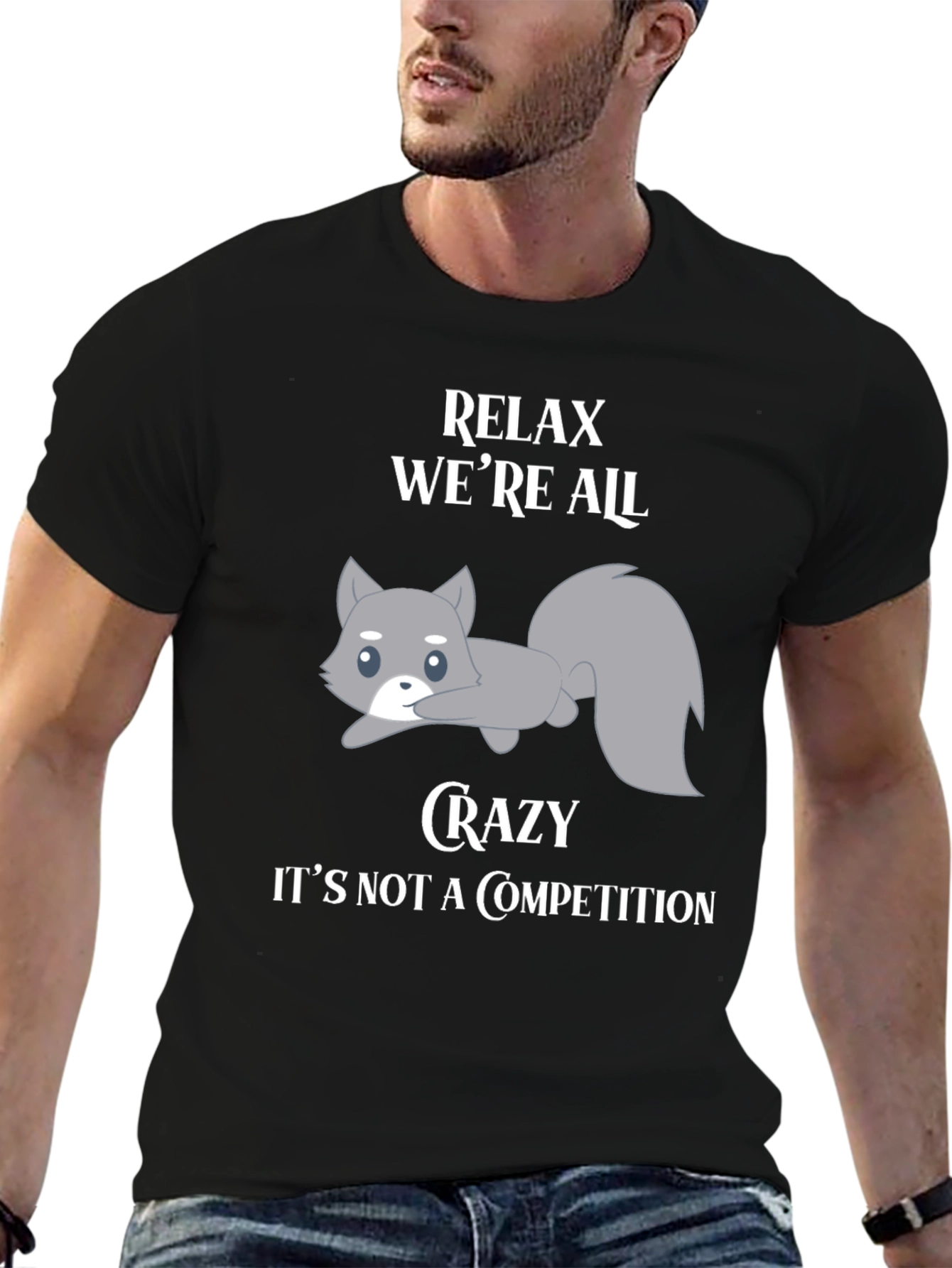 Black Relax We're All Crazy T-Shirt with Squirrel Graphic view 6
