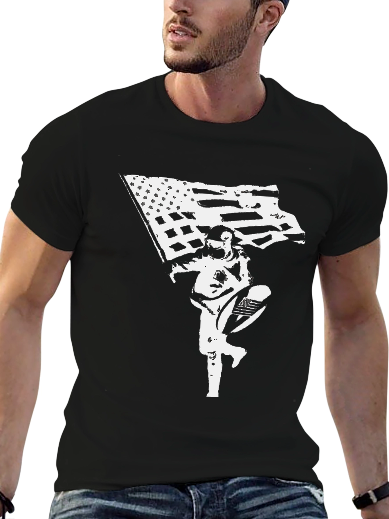 Black American Flag Astronaut Black T-Shirt view 6