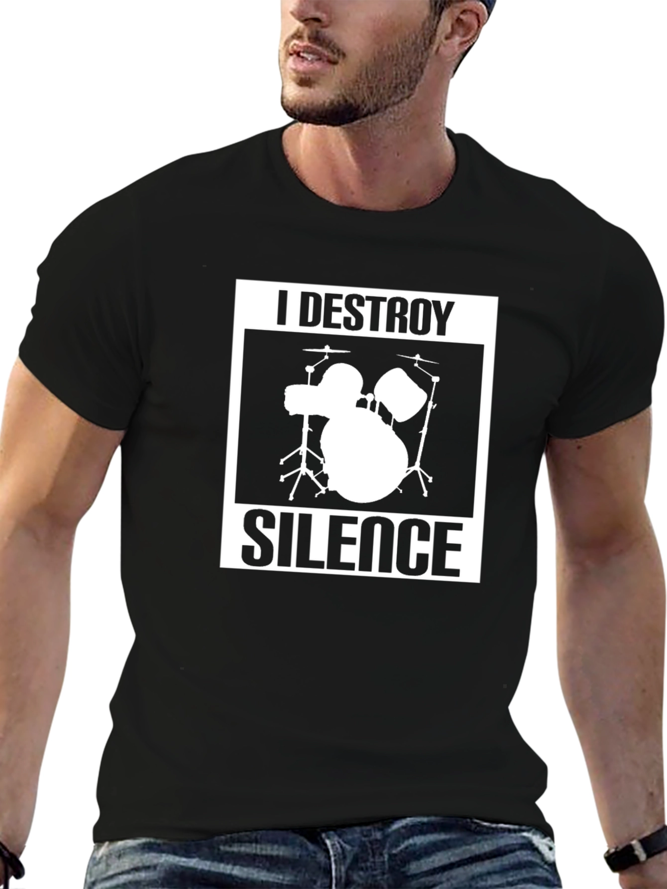 Black I Destroy Silence Drum Kit Black T-Shirt view 6