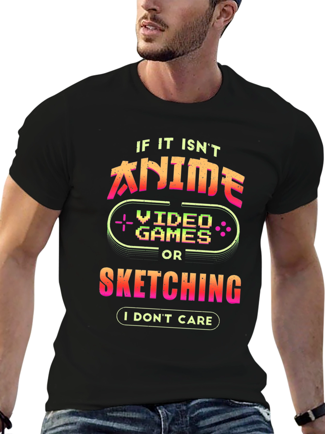 Black Anime Video Games Sketching Graphic Tee view 6