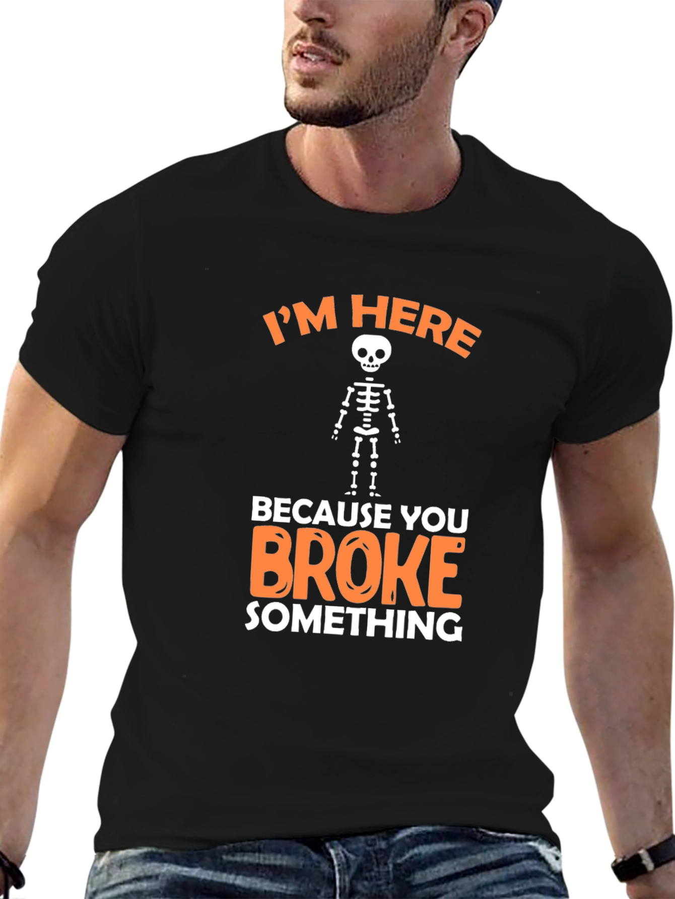 Black Funny Skeleton Graphic T-Shirt - You Broke Something view 6