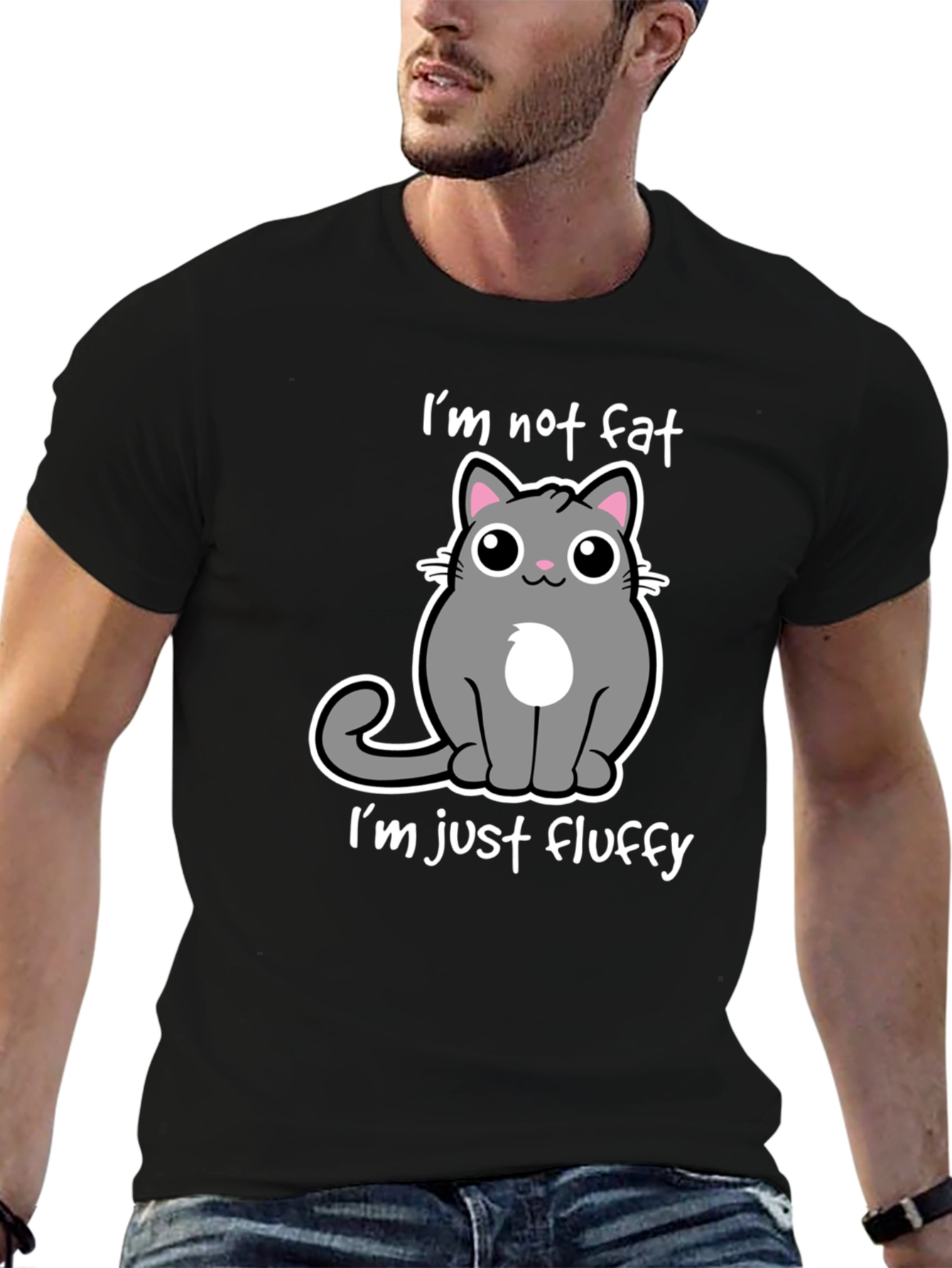 Black I'm Not Fat, I'm Just Fluffy - Cat T-Shirt view 6