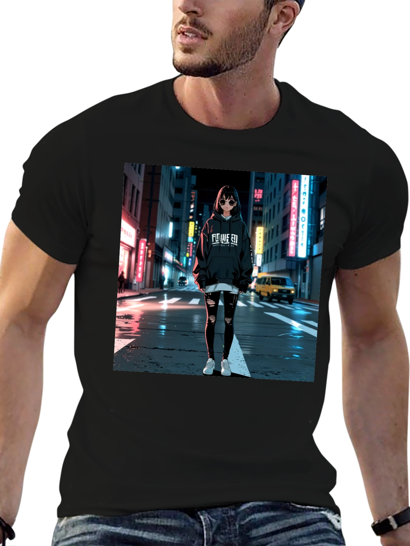 Black Anime Girl Graphic Black T-Shirt view 6