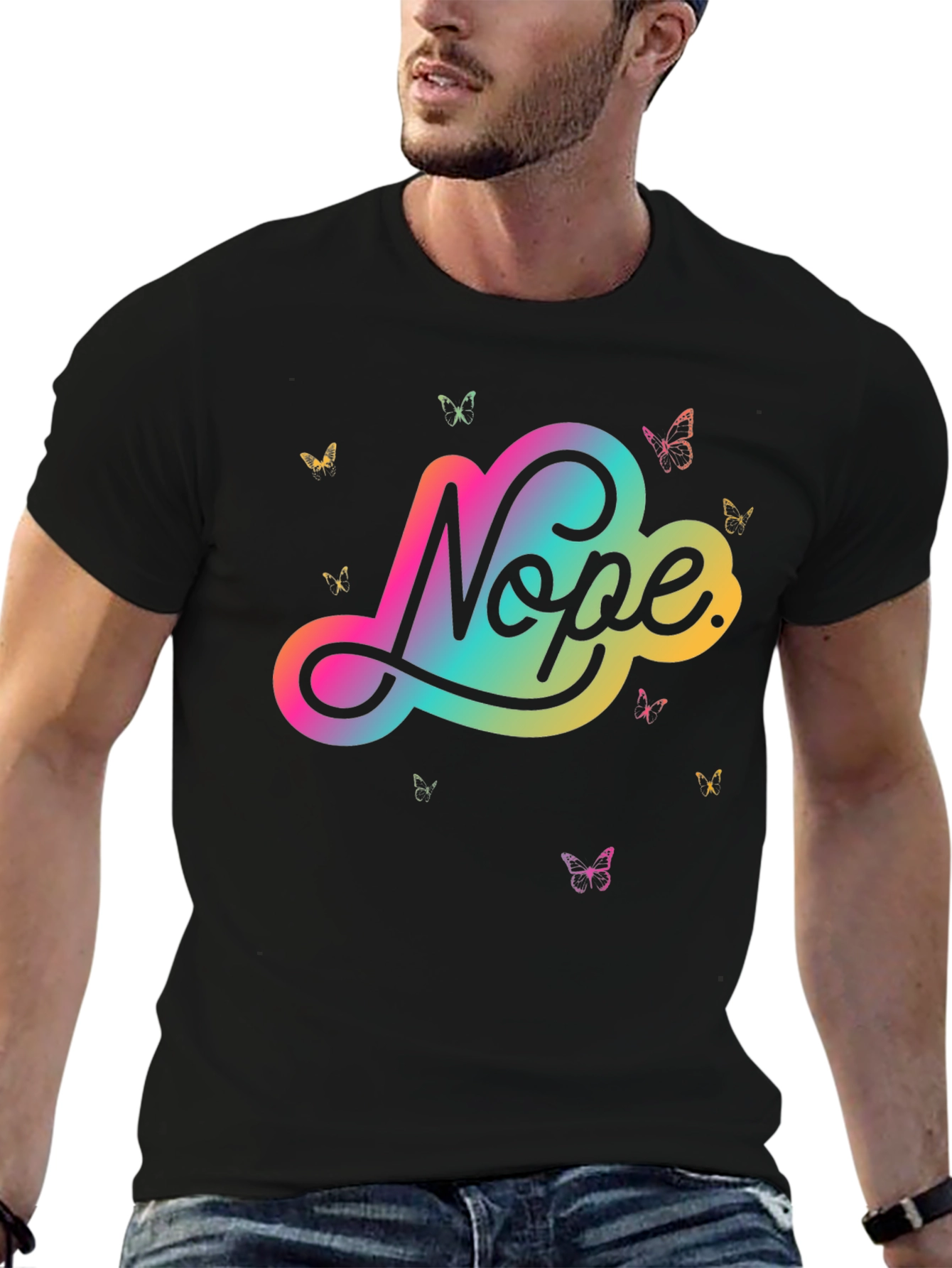 Black Nope Butterfly Graphic Tee - Modern Casual Style view 6