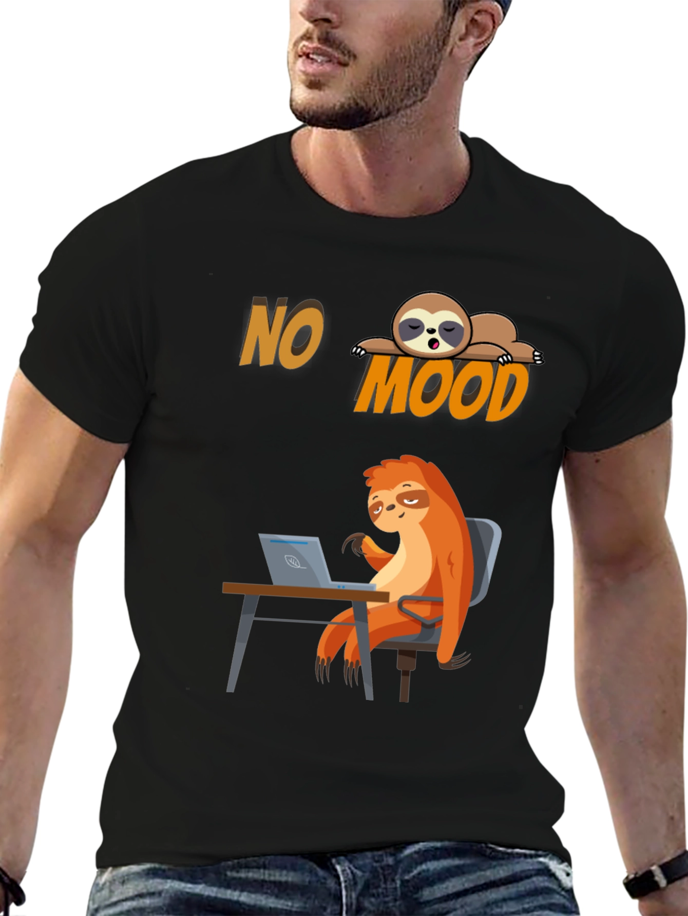 Black No Mood Sloth Graphic Tee - Relaxed & Funny view 6