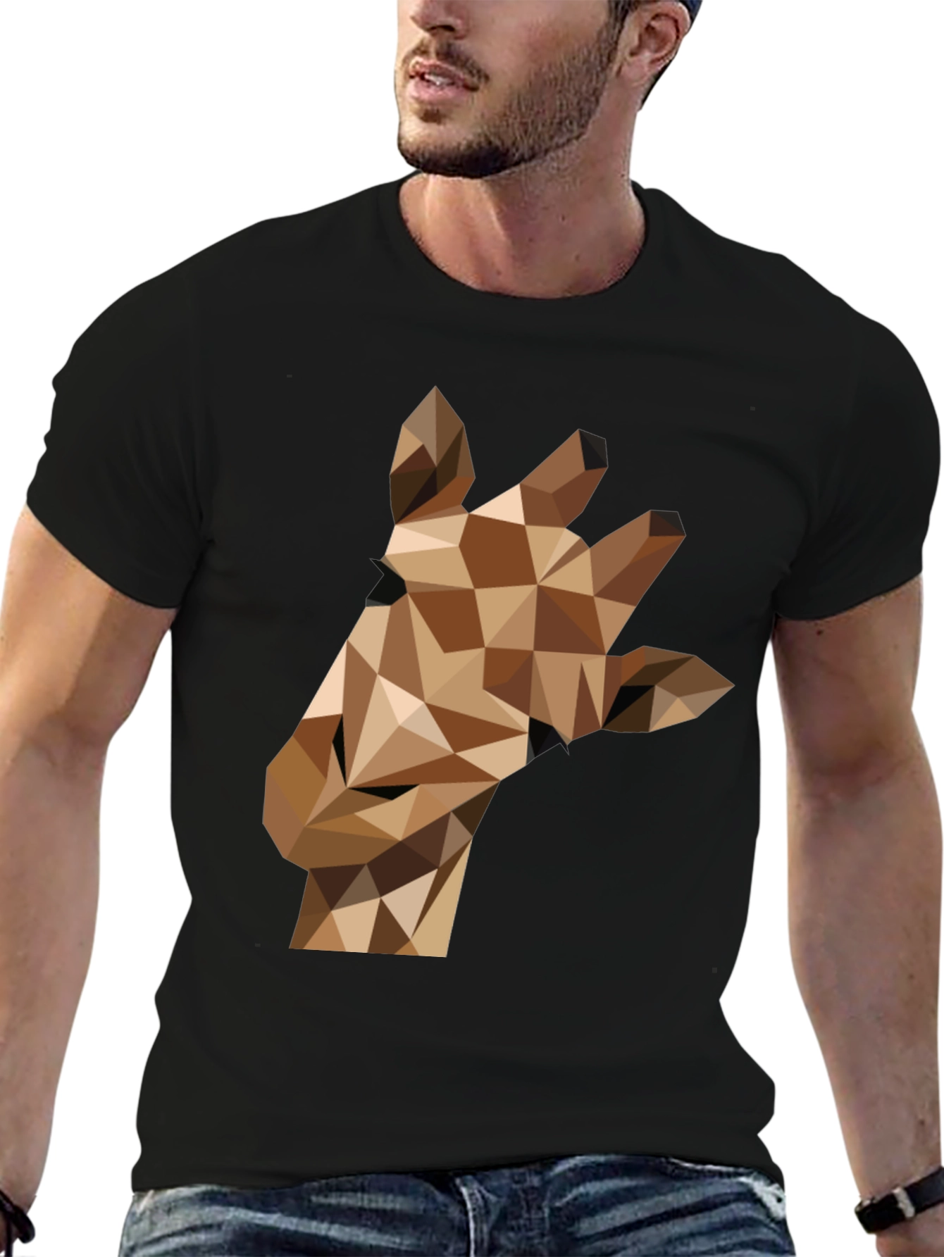 Black Geometric Giraffe Tee - Modern Animal Print Shirt view 6