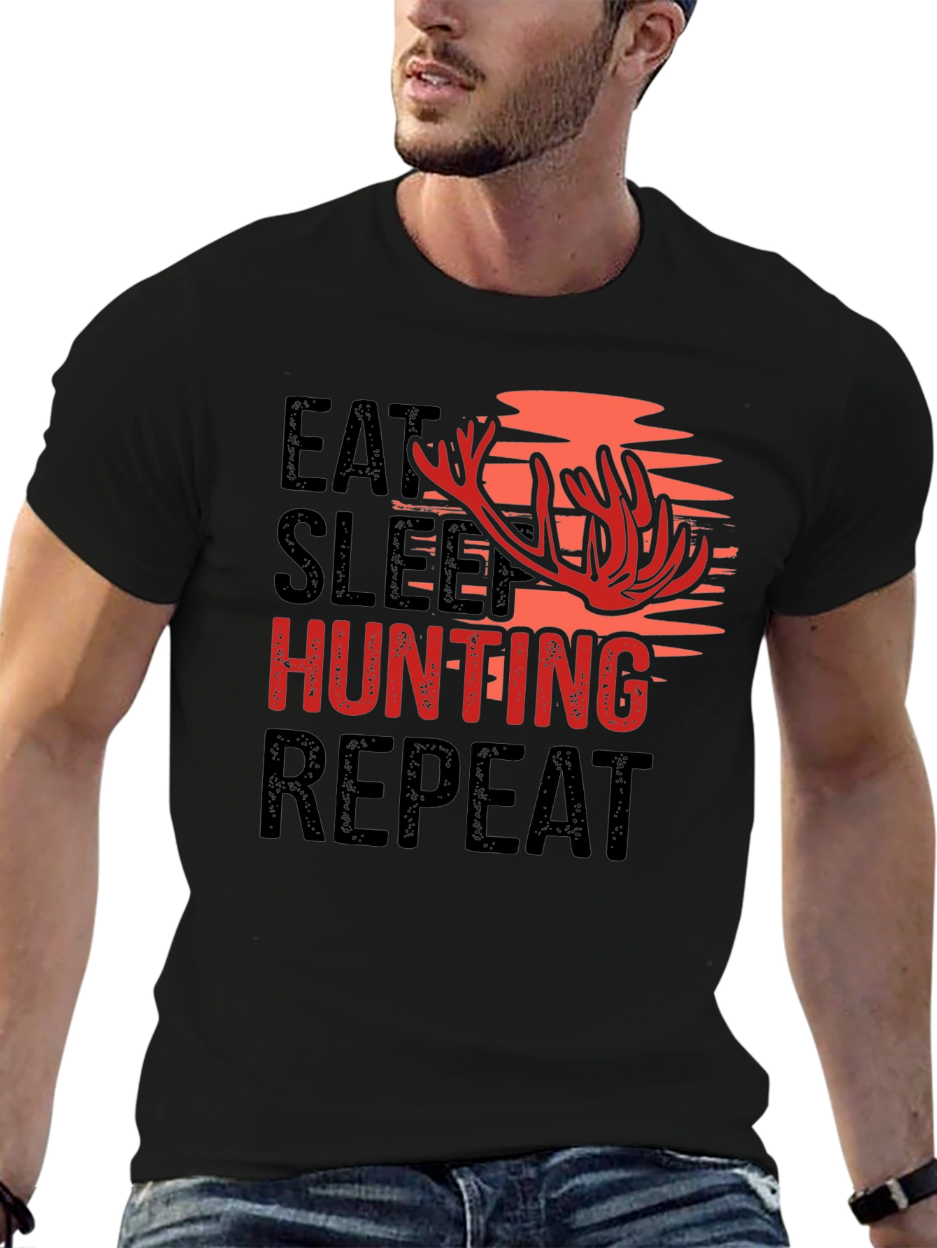 Black Eat Sleep Hunting Repeat Graphic Tee view 6