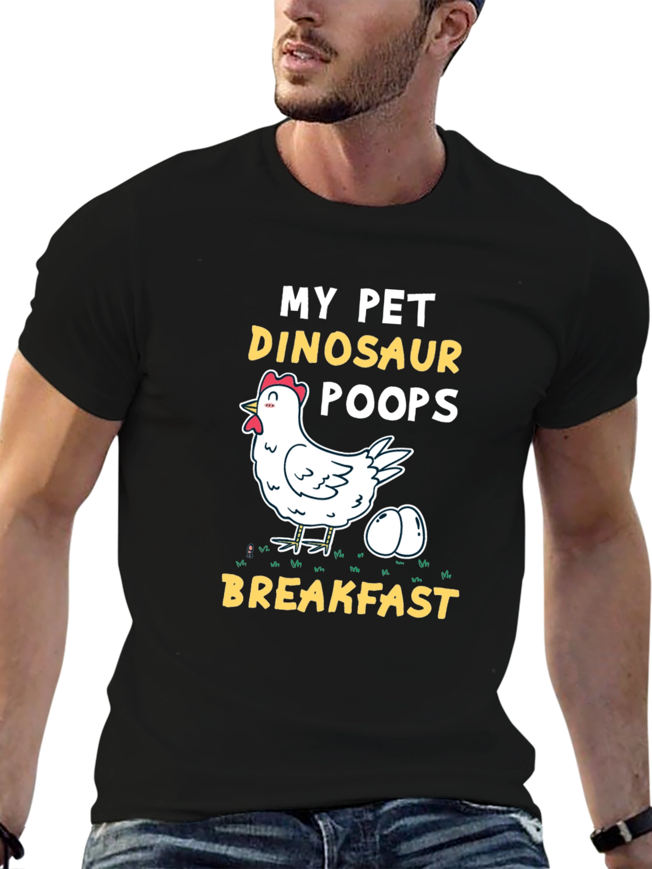Black My Pet Dinosaur Chicken T-Shirt - Novelty Breakfast Tee view 6