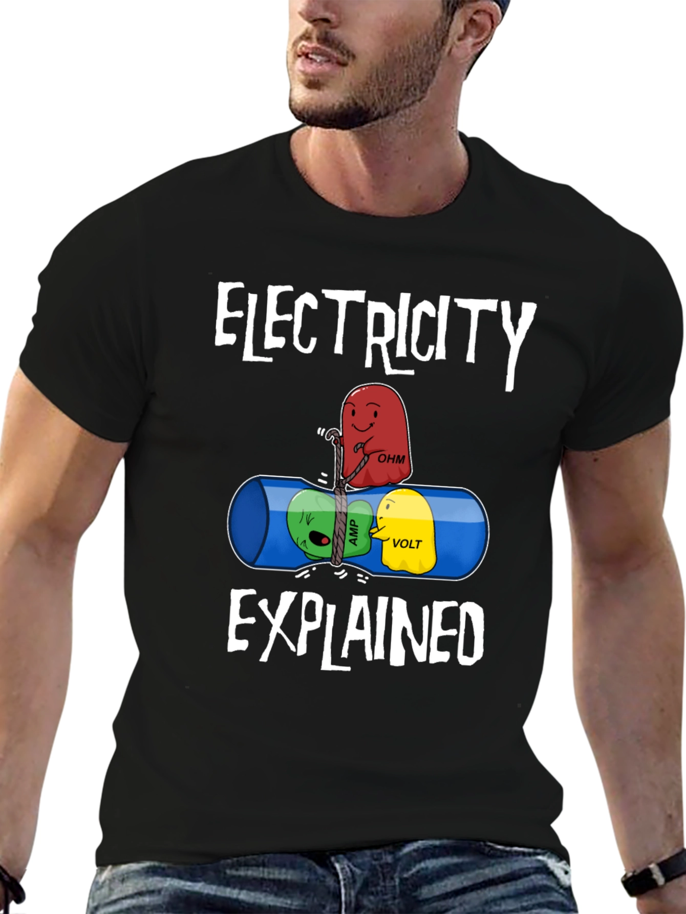 Black Electricity Explained Graphic T-Shirt view 6