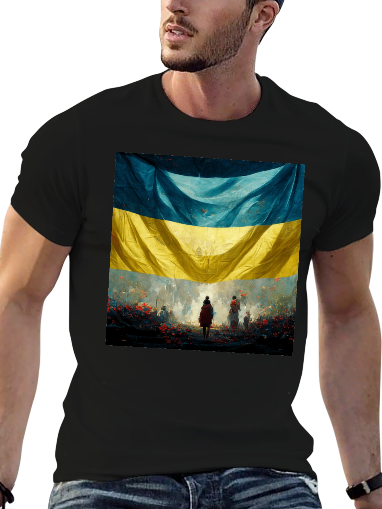 Black Ukraine Flag Art Graphic T-Shirt view 6