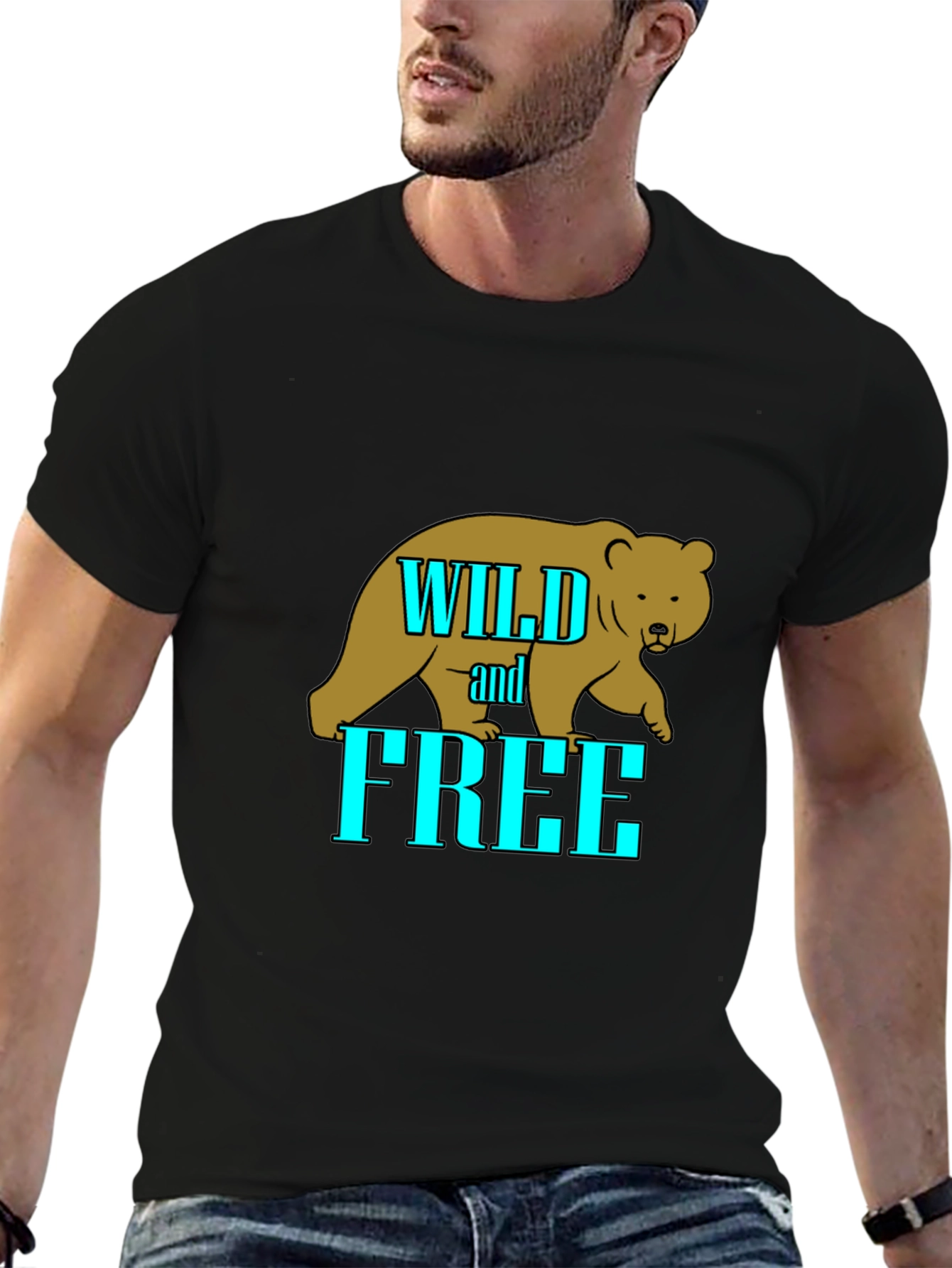 Black Wild and Free Bear Graphic T-Shirt - Black view 6