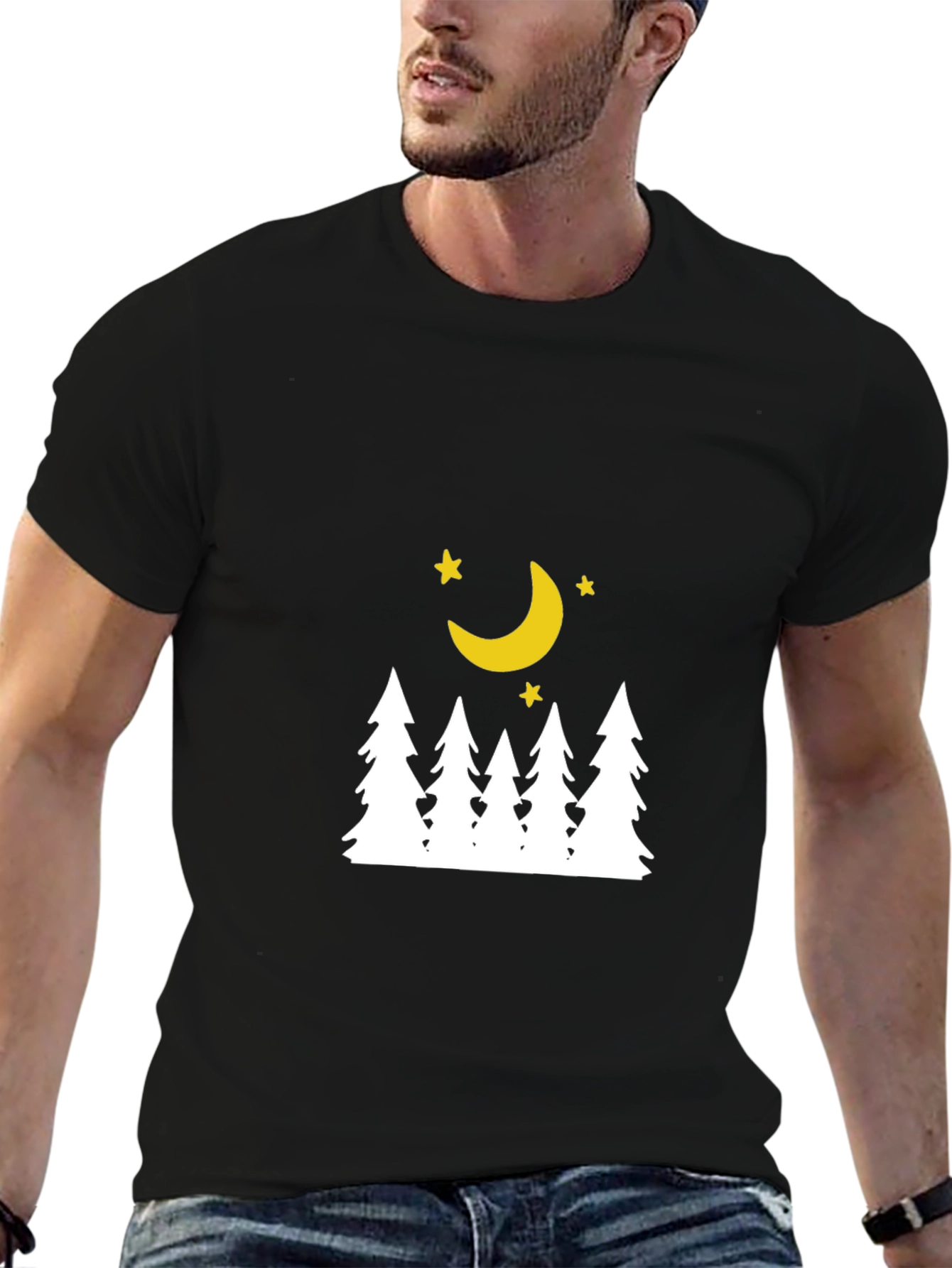 Black Nature Moon T-Shirt - Black Cotton Tee view 6