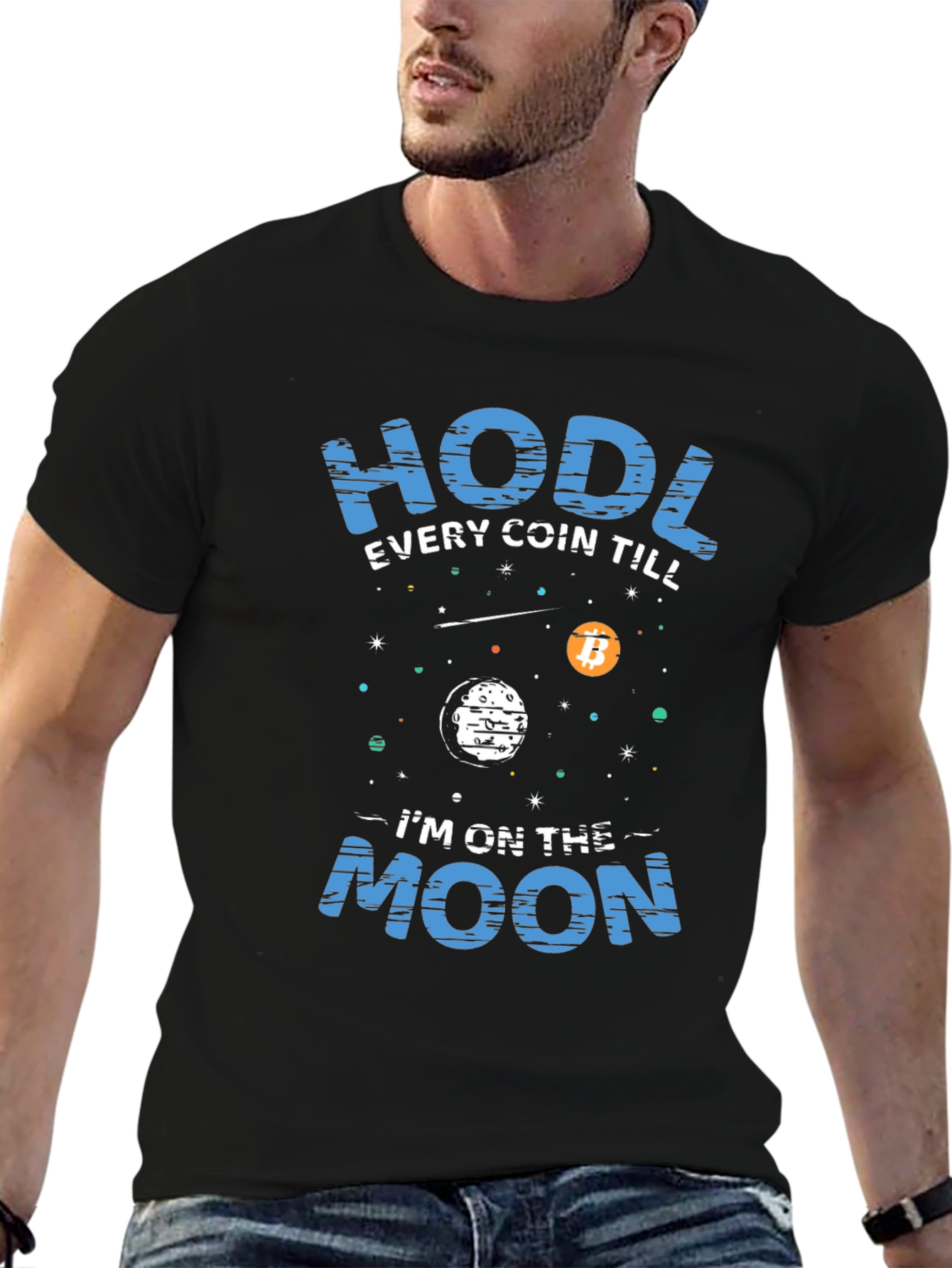 Black HODL Crypto T-Shirt - Bitcoin Moon view 6