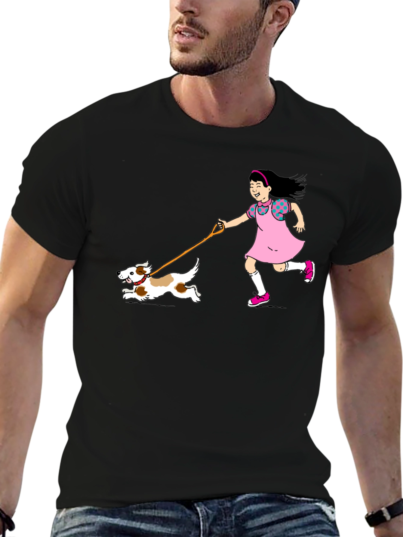Black Girl & Dog T-Shirt - Black Cotton Graphic Tee view 6