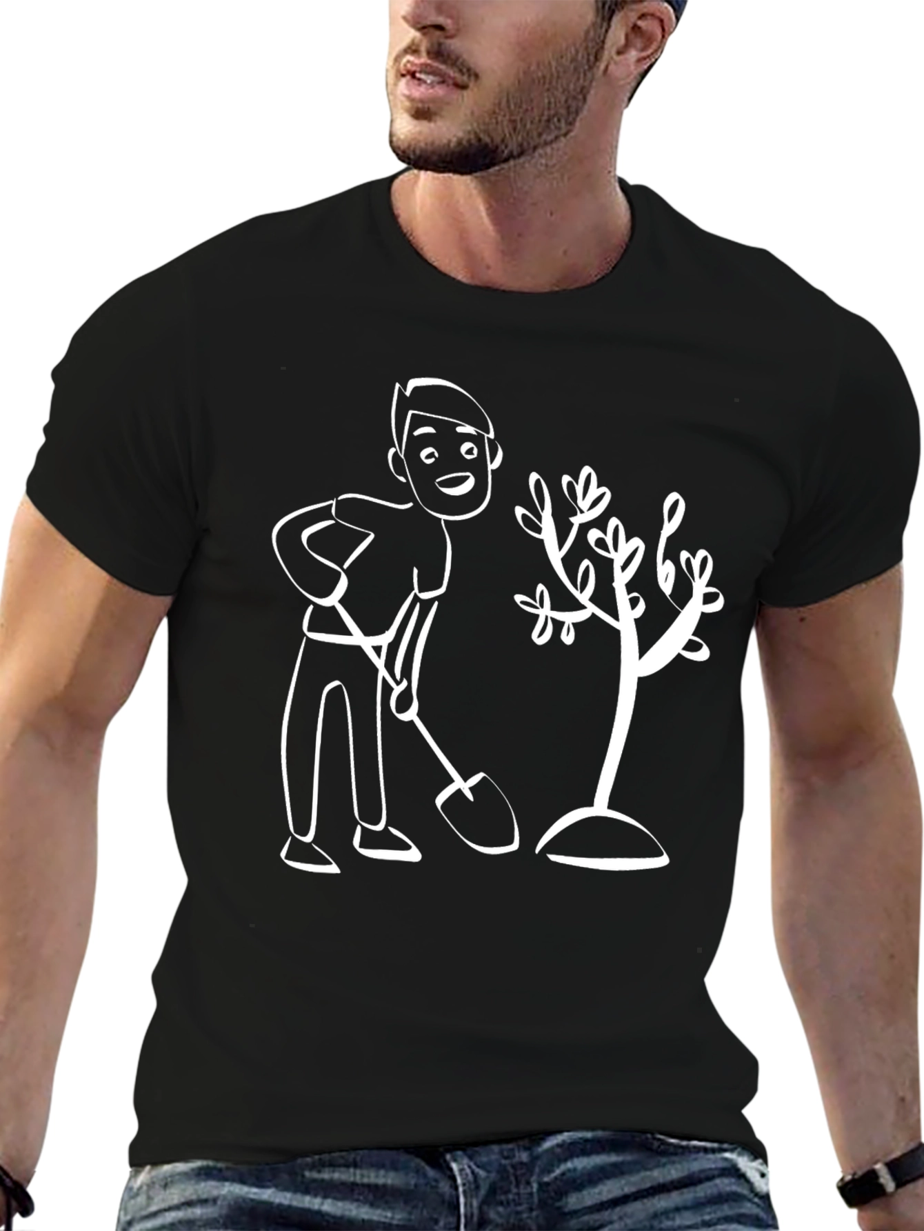 Cartoon Gardener Graphic T-Shirt - Black - 6